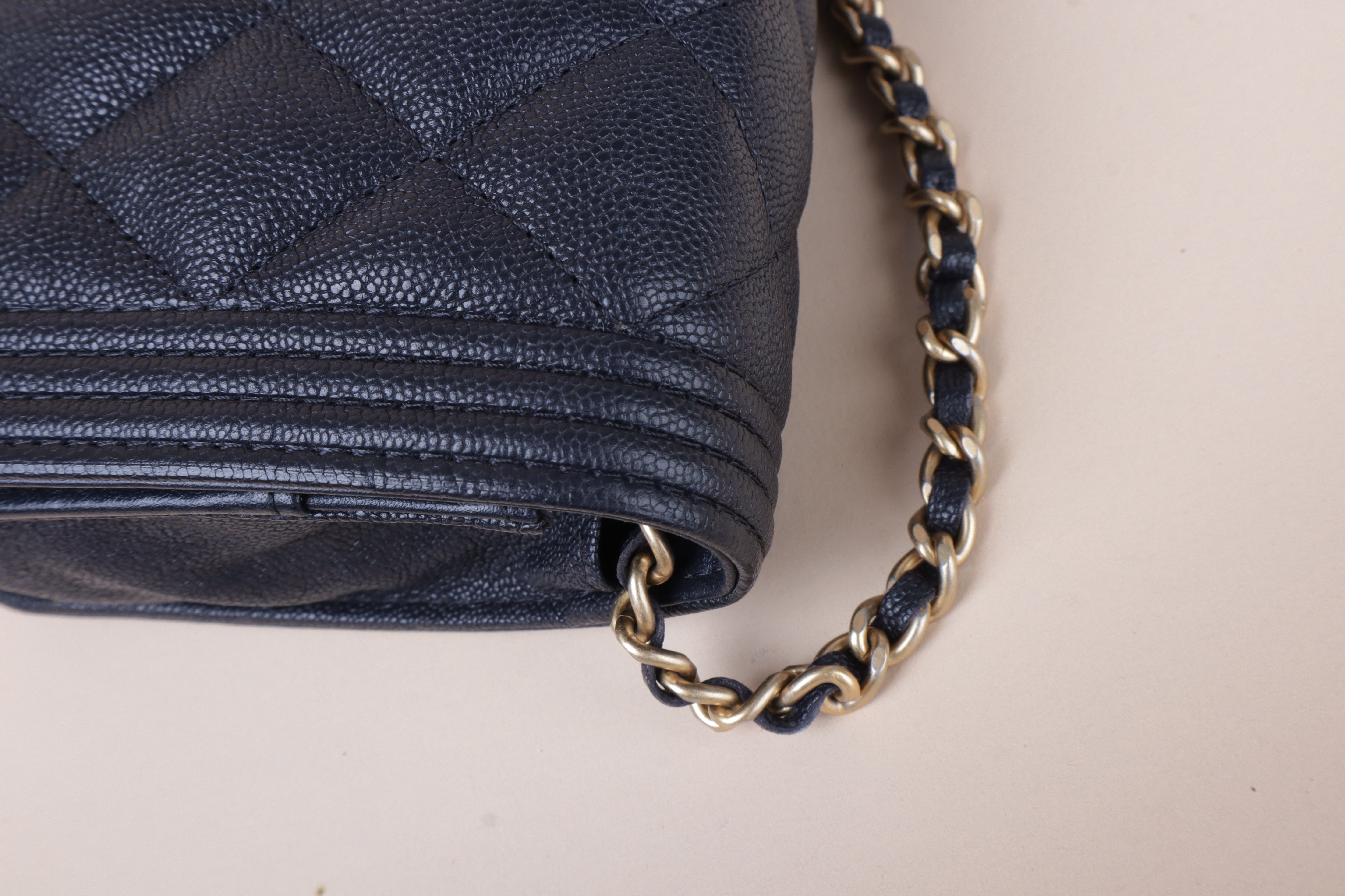 chanel black boy wallet on chain