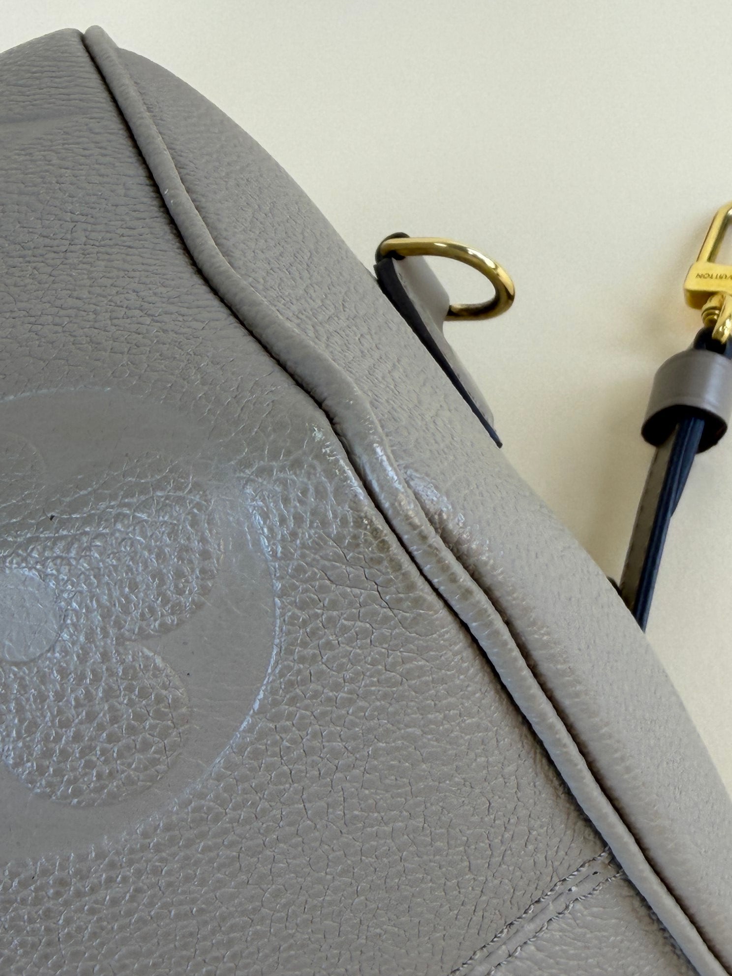 Louis Vuitton Turtledove Monogram Empreinte Speedy Bandouliere 25 Handle Bag
