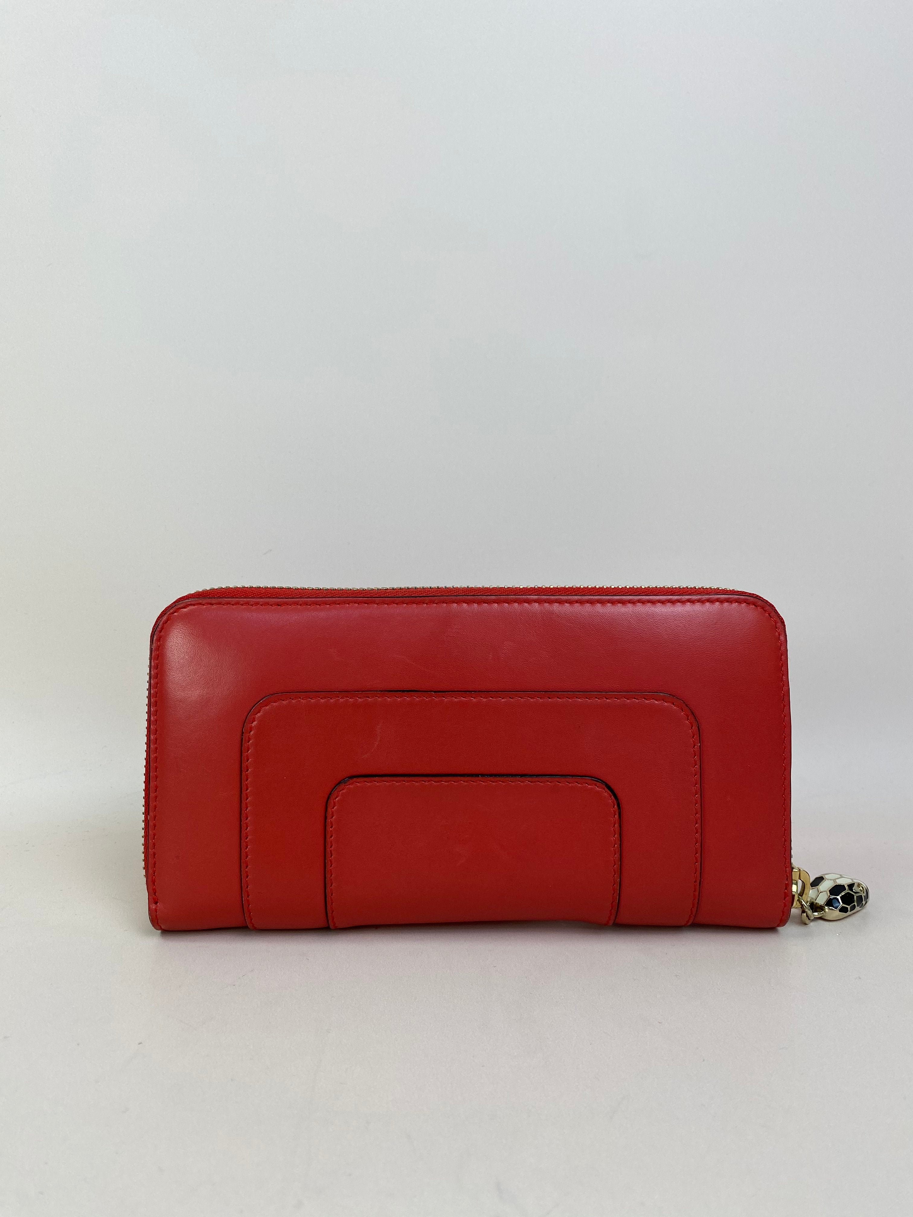 Bvlgari Red Serpenti Round Zip Long Wallet