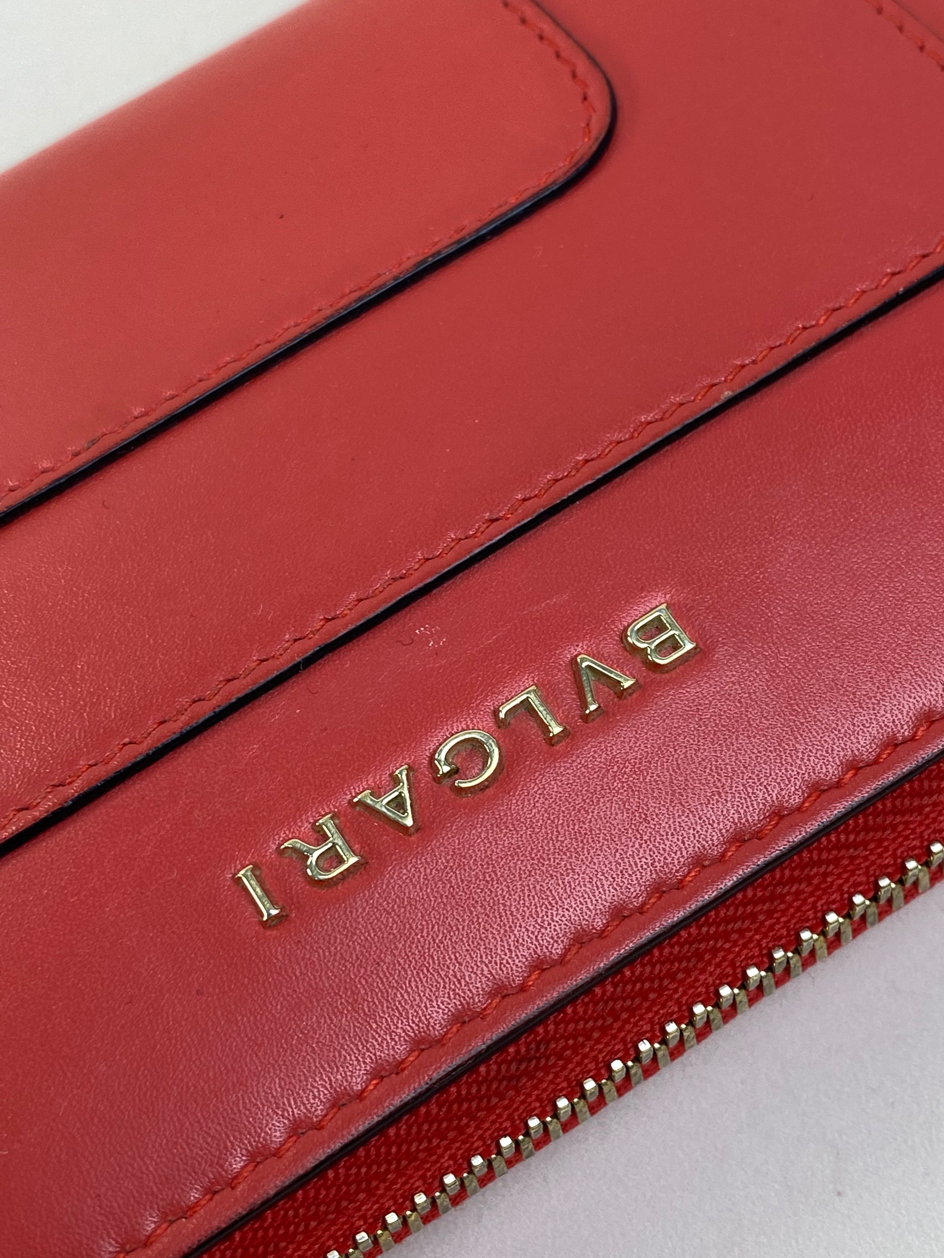 Bvlgari Red Serpenti Round Zip Long Wallet