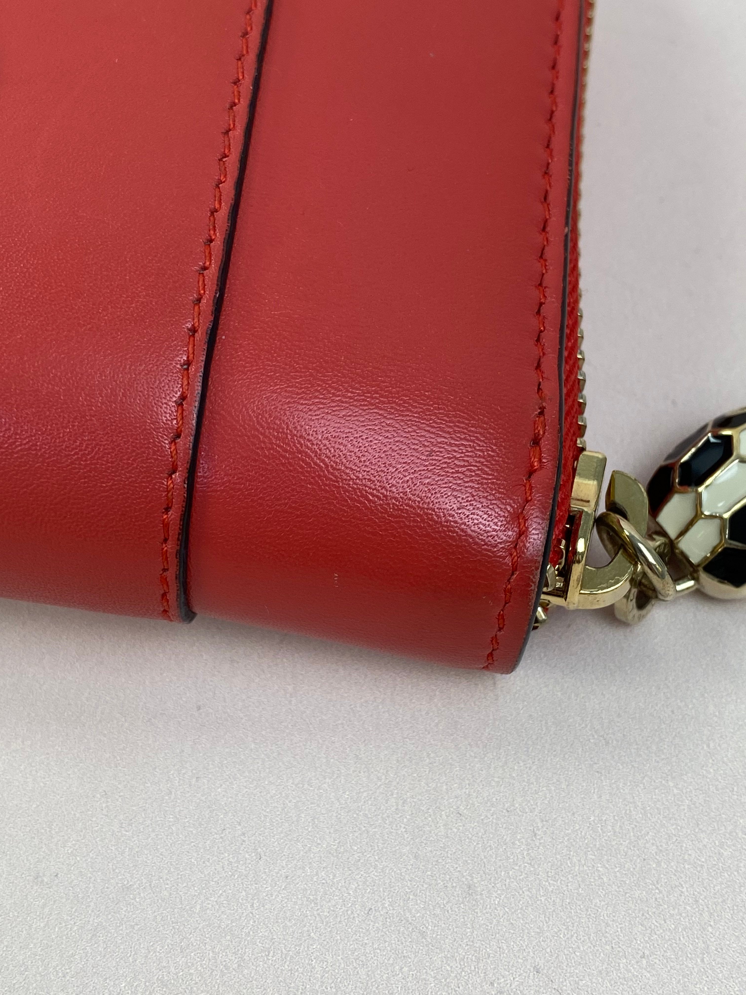 Bvlgari Red Serpenti Round Zip Long Wallet