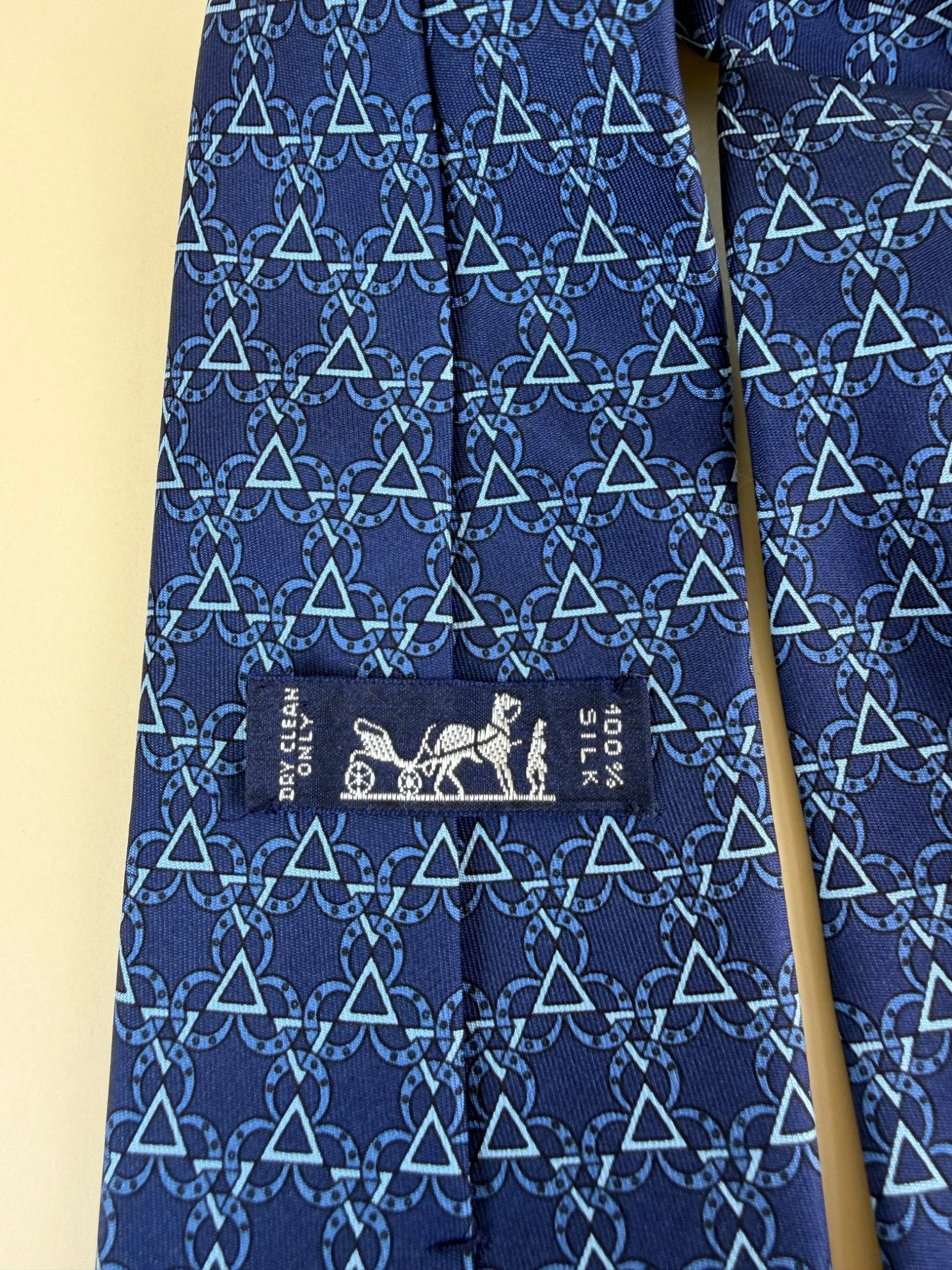 Hermes Blue Geometric Pattern Neck Tie W/ Matching Pocket Square (SET)
