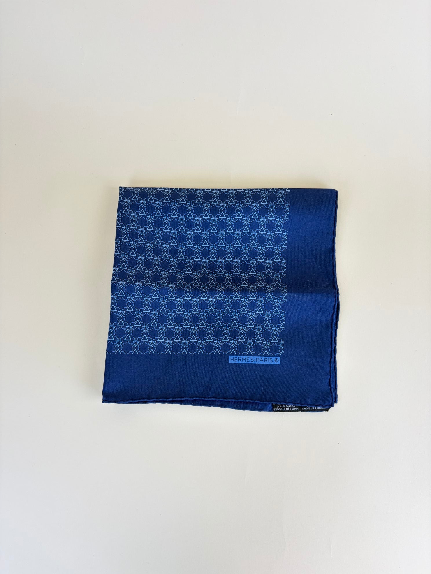 Hermes Blue Geometric Pattern Neck Tie W/ Matching Pocket Square (SET)