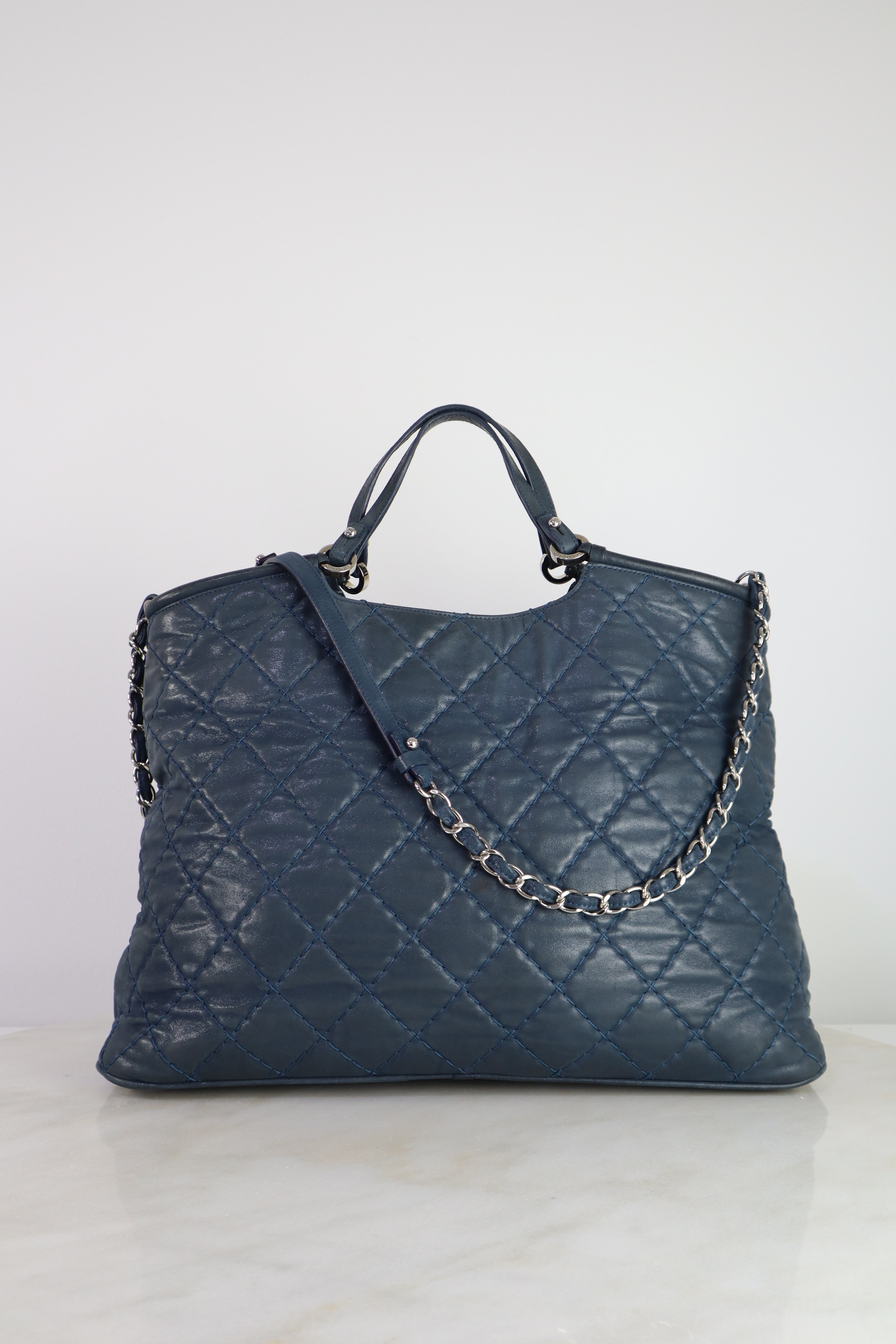 Chanel Navy Iridescent CC Sea Hit Large Handbag W/ Strap
