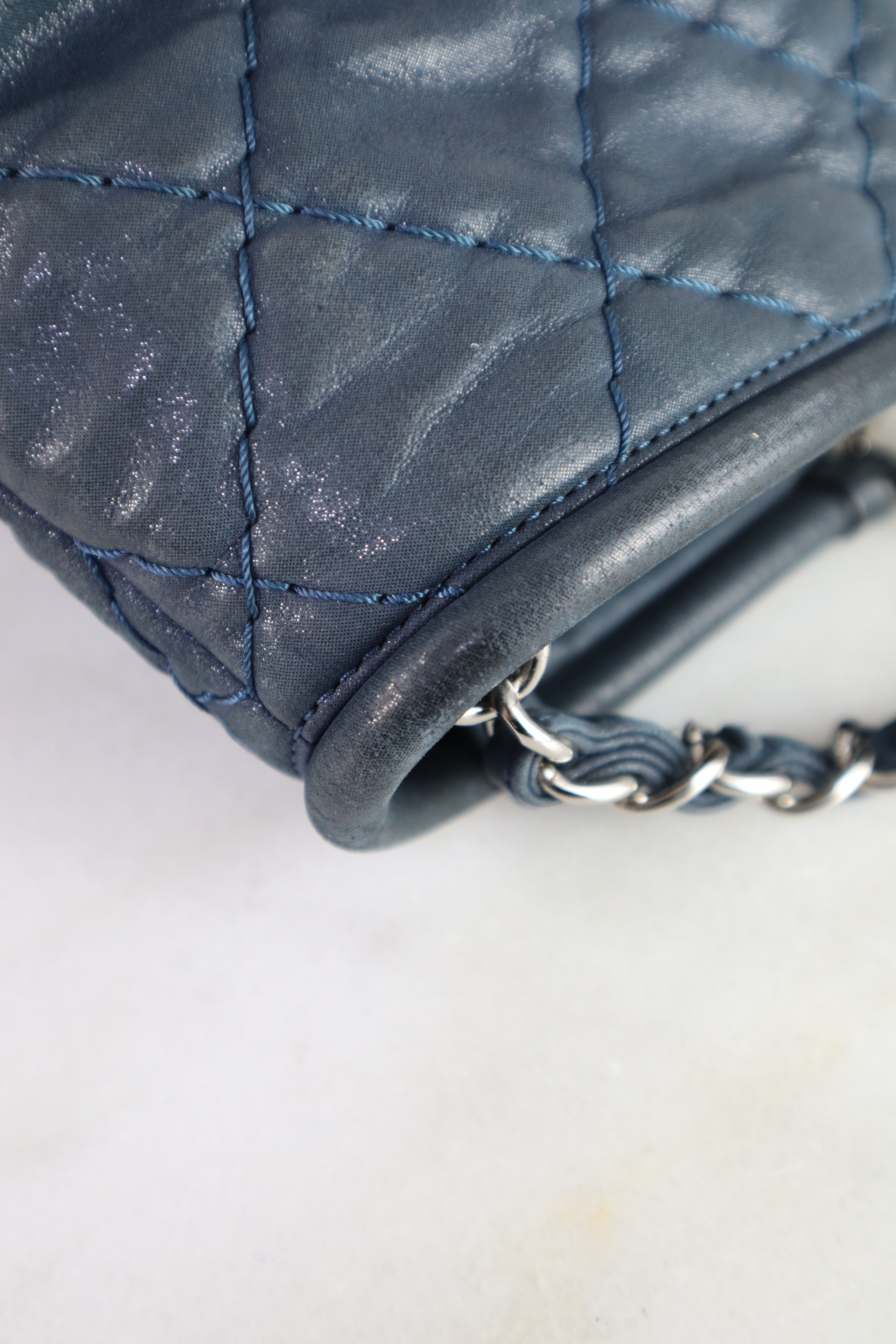 Chanel Navy Iridescent CC Sea Hit Large Handbag W/ Strap