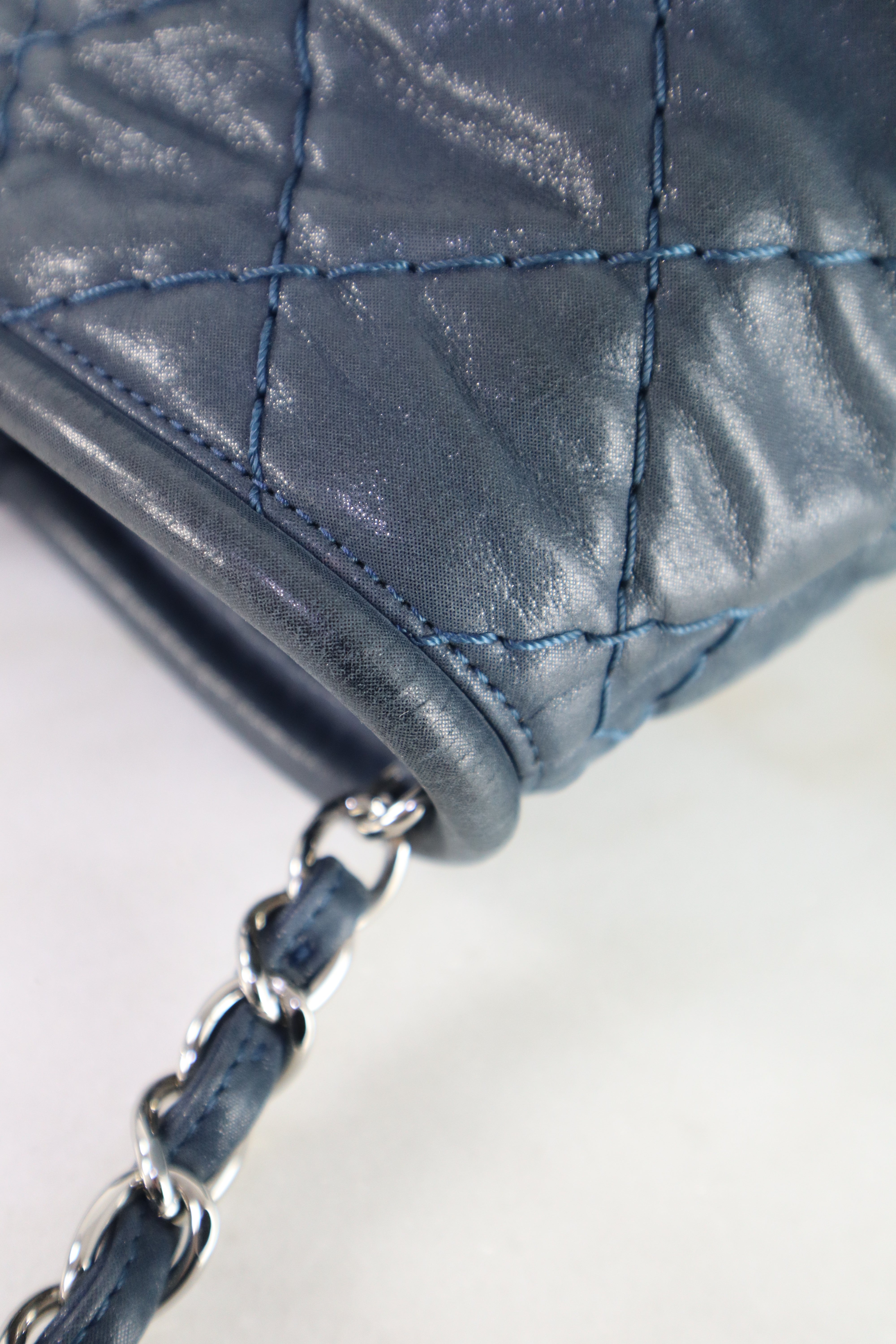 Chanel Navy Iridescent CC Sea Hit Large Handbag W/ Strap