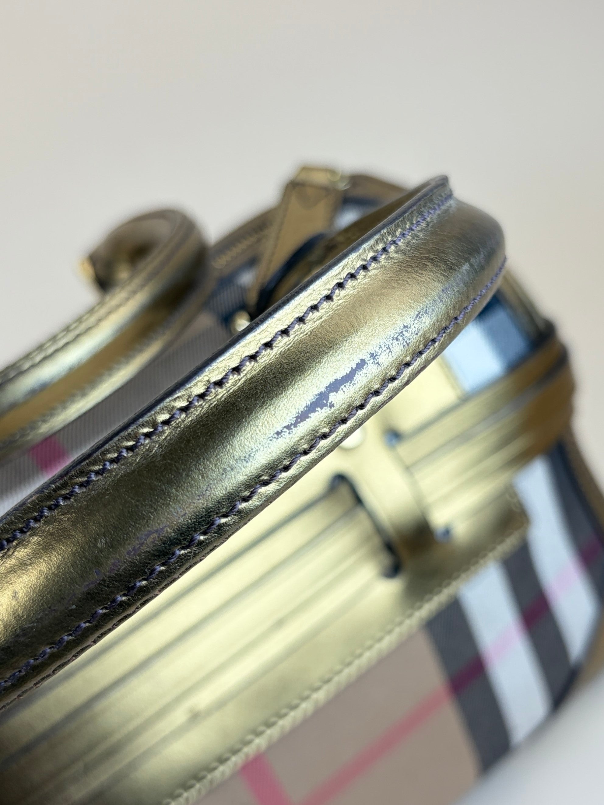 Burberry gold leather house check bridle chaste bowler bag