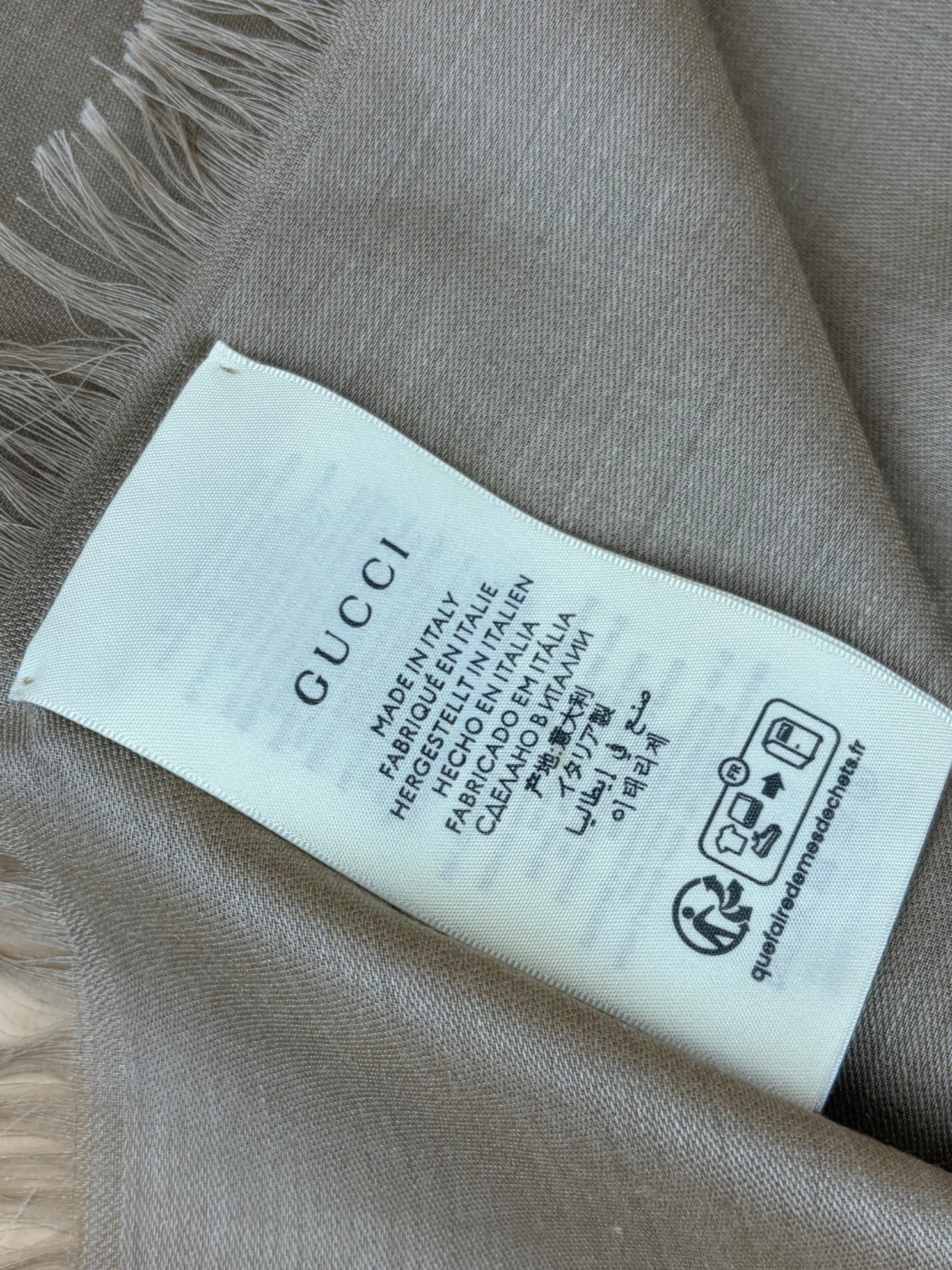 Gucci gg light brown silk wool scarf