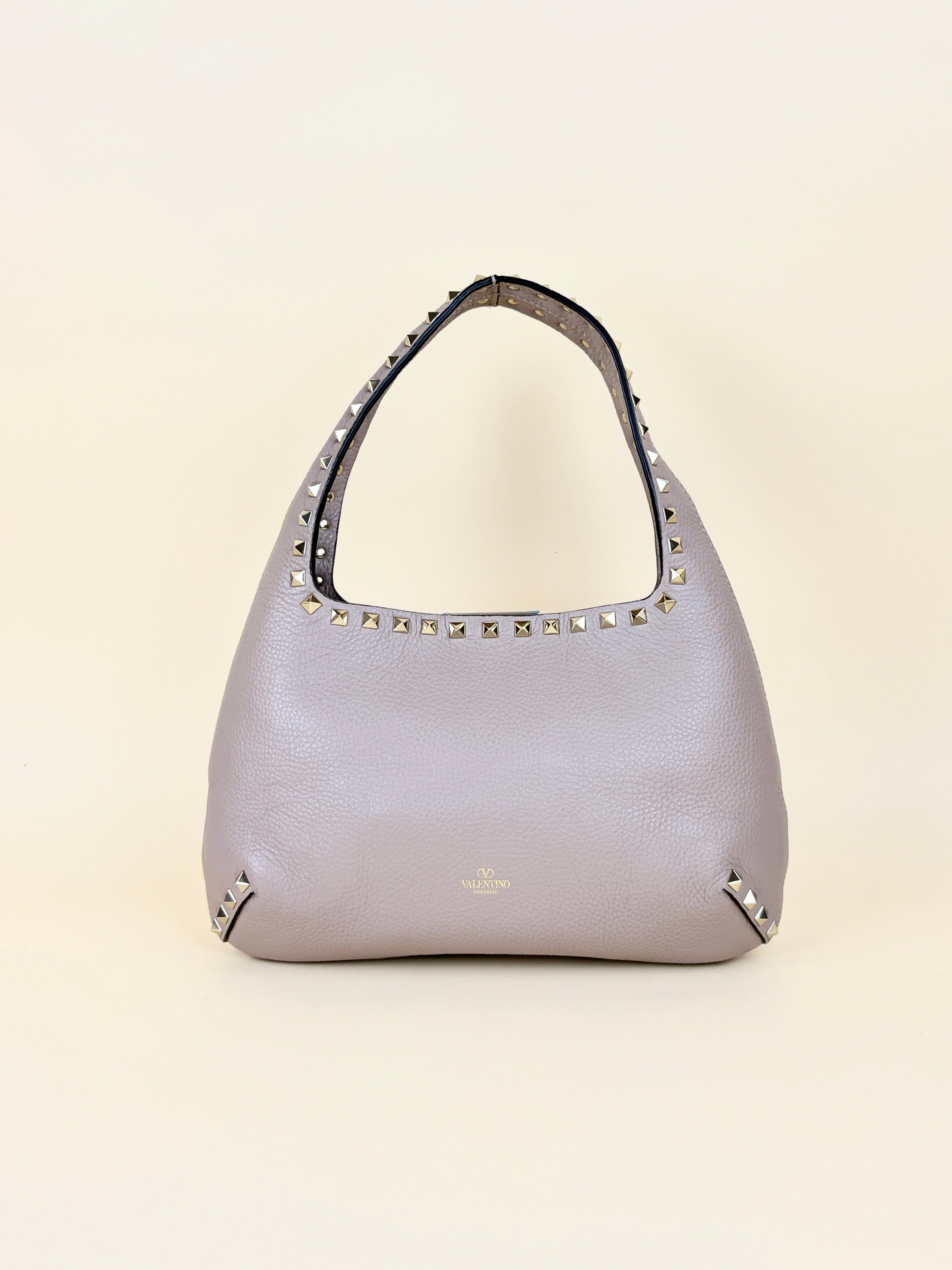 Valentino Light Pink Pebbled Small Rockstud Flip Lock Hobo Bag