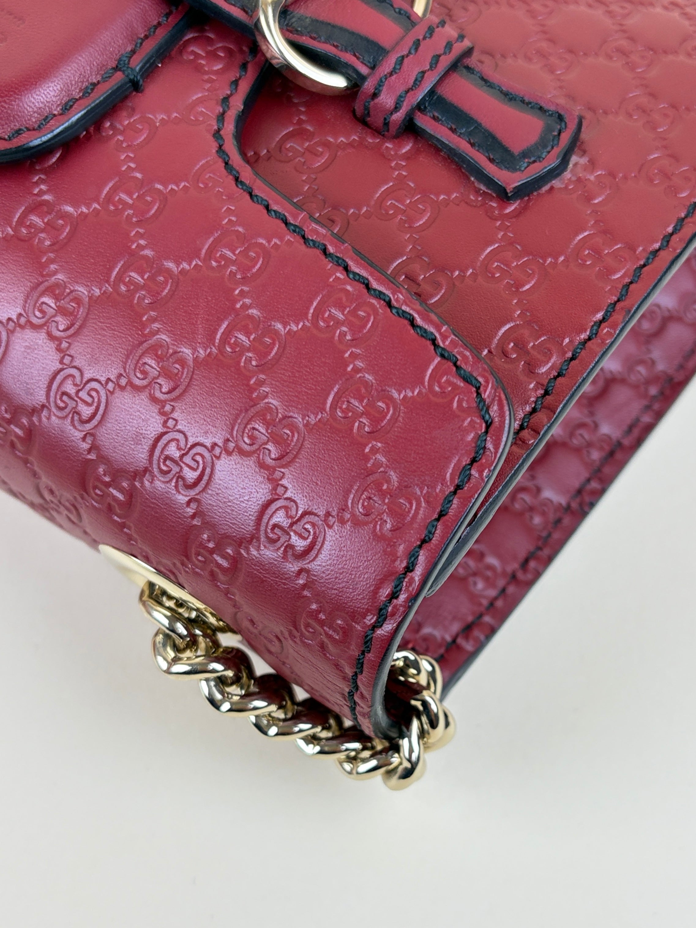 Gucci Rosso Soft Microguccissima Mini Emily Chain Shoulder Bag