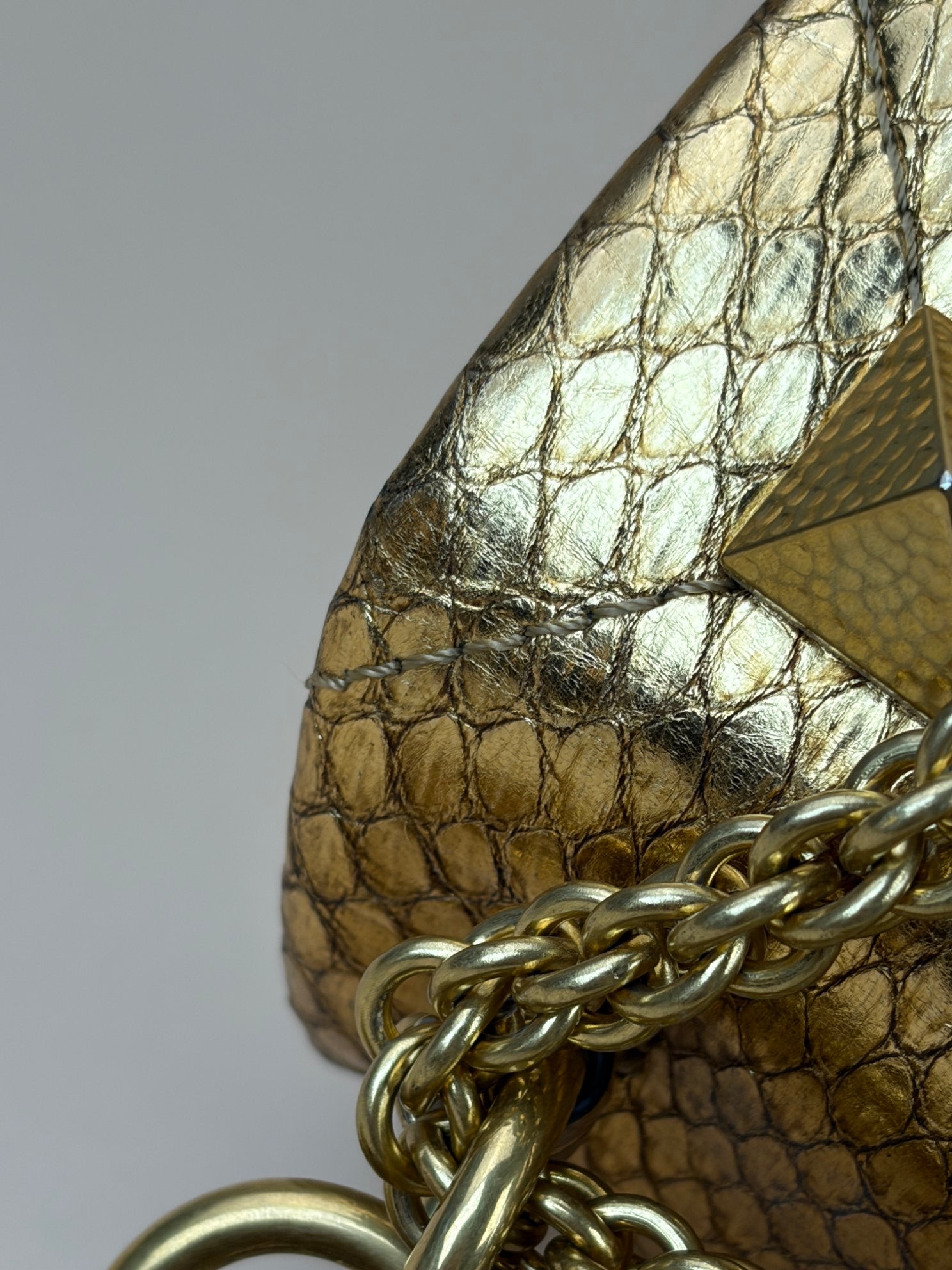 Valentino Metallic Gold Roman Stud The Shoulder Bag Large