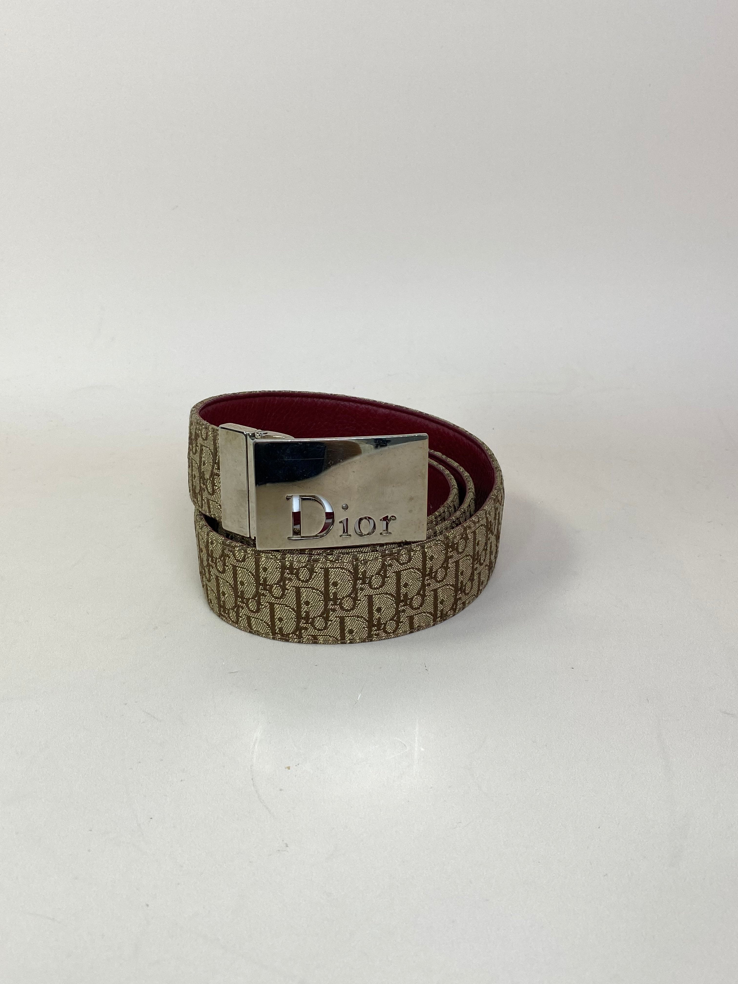 Christian Dior Monogram Red Logo Buckle Reversible Belt