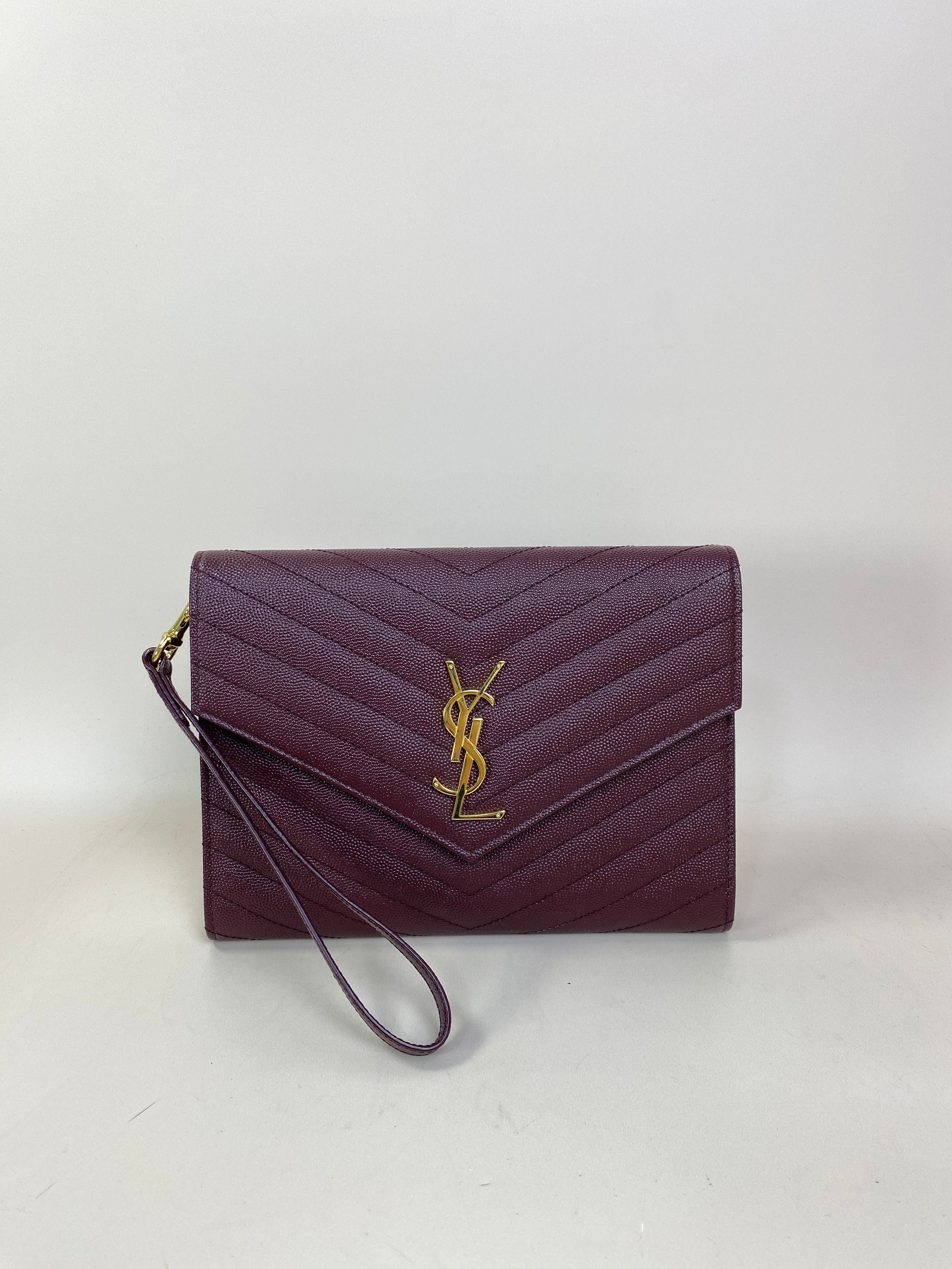 YSL Burgundy Matelasse Cassandre Flap Pouch with Holder