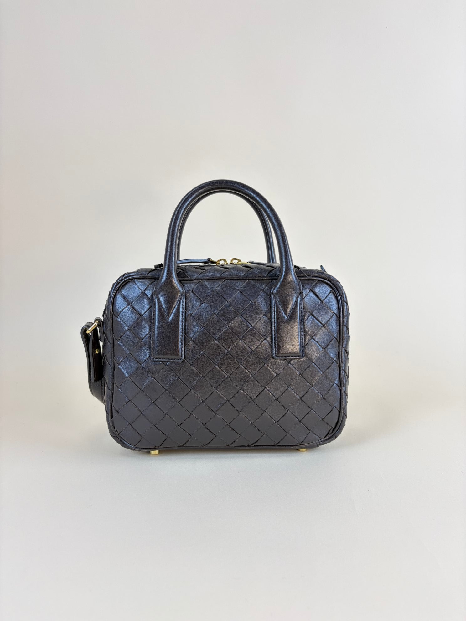 Bottega Veneta brown fondant Intrecciato woven Nappa lather small getaway bag