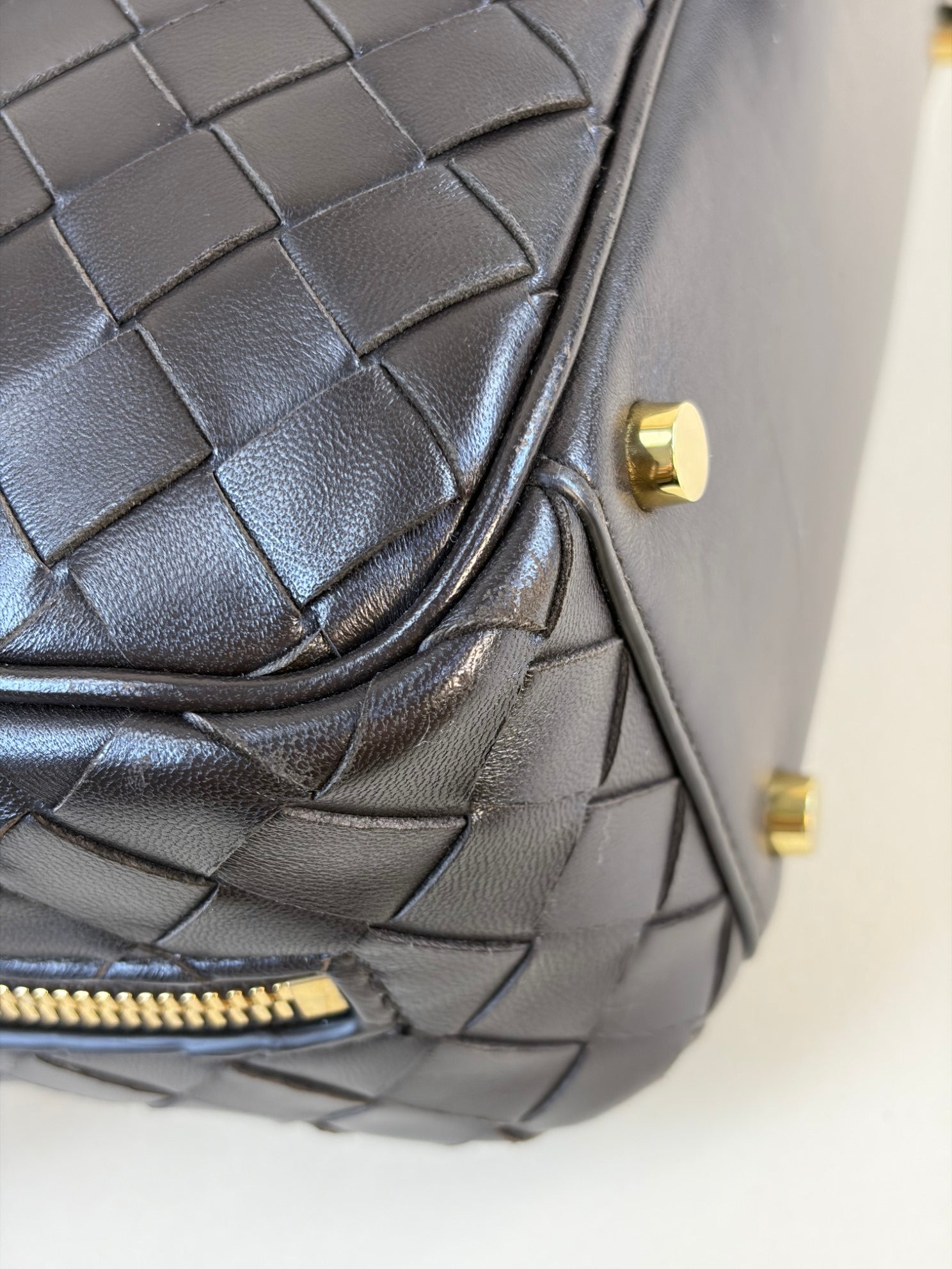 Bottega Veneta brown fondant Intrecciato woven Nappa lather small getaway bag