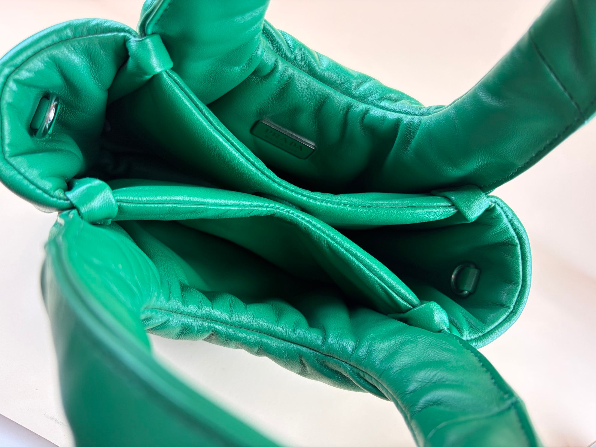 PRADA green Nappa soft small, padded tote bag