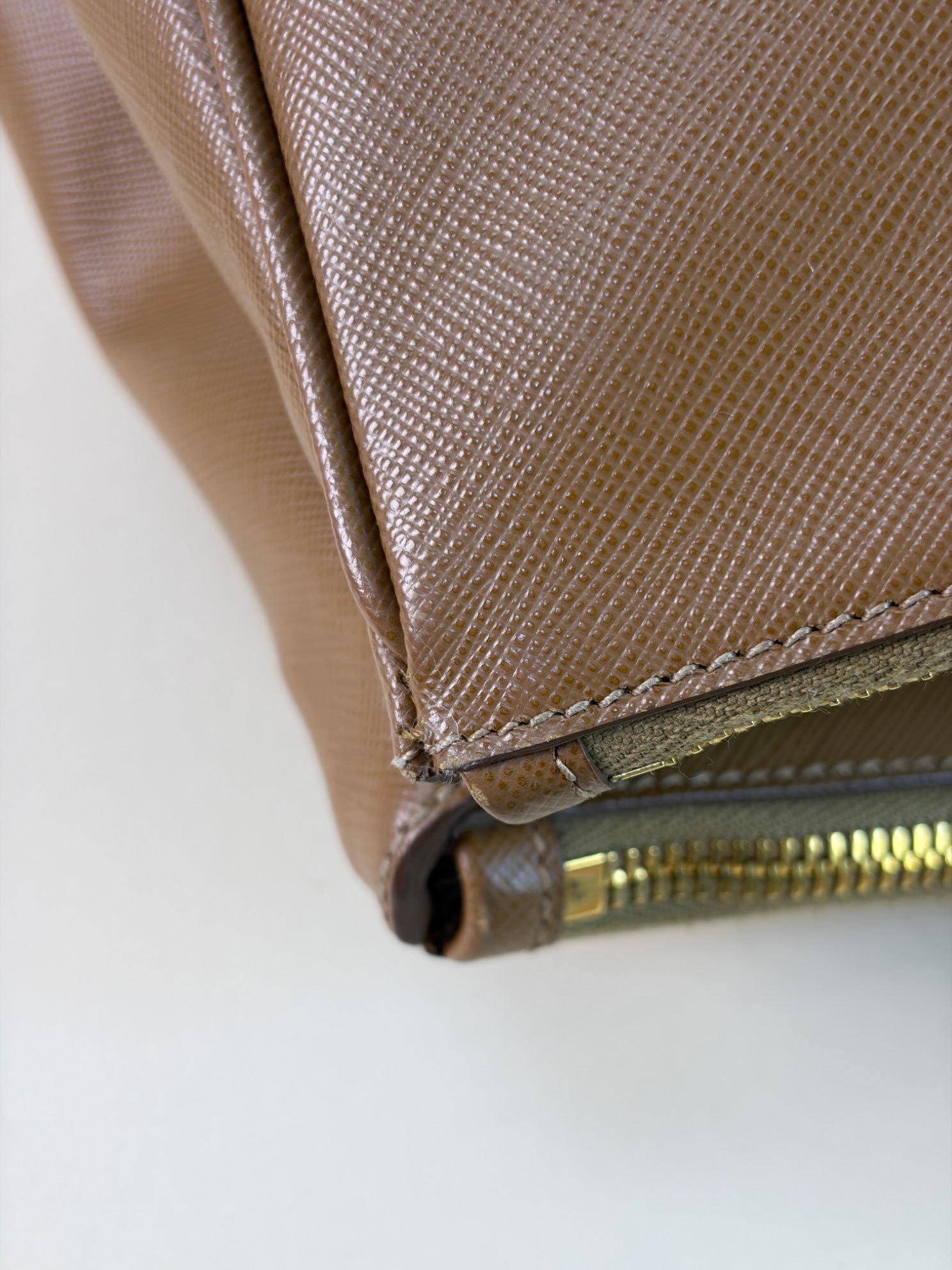 Prada medium double zip camel galleria tote bag saffiano