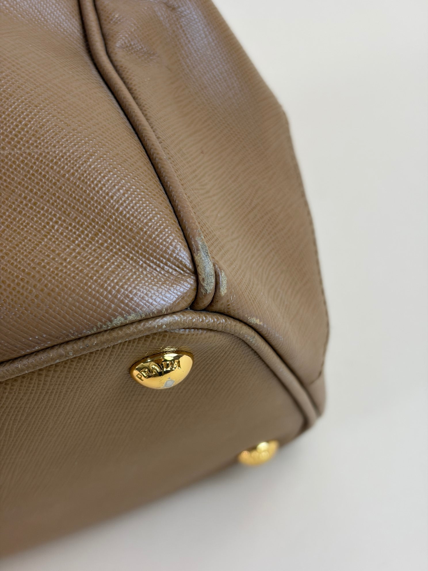 Prada medium double zip camel galleria tote bag saffiano