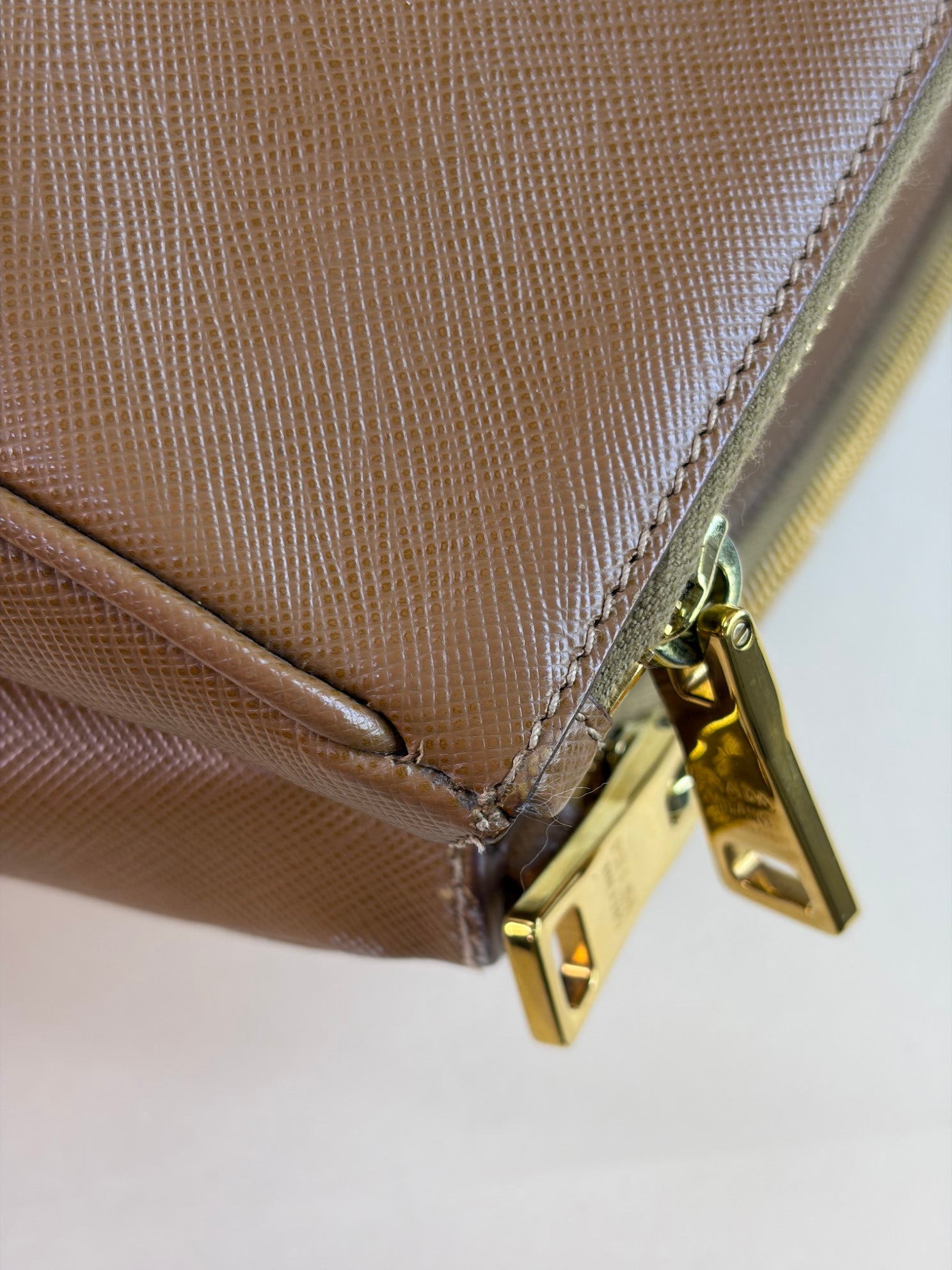 Prada medium double zip camel galleria tote bag saffiano