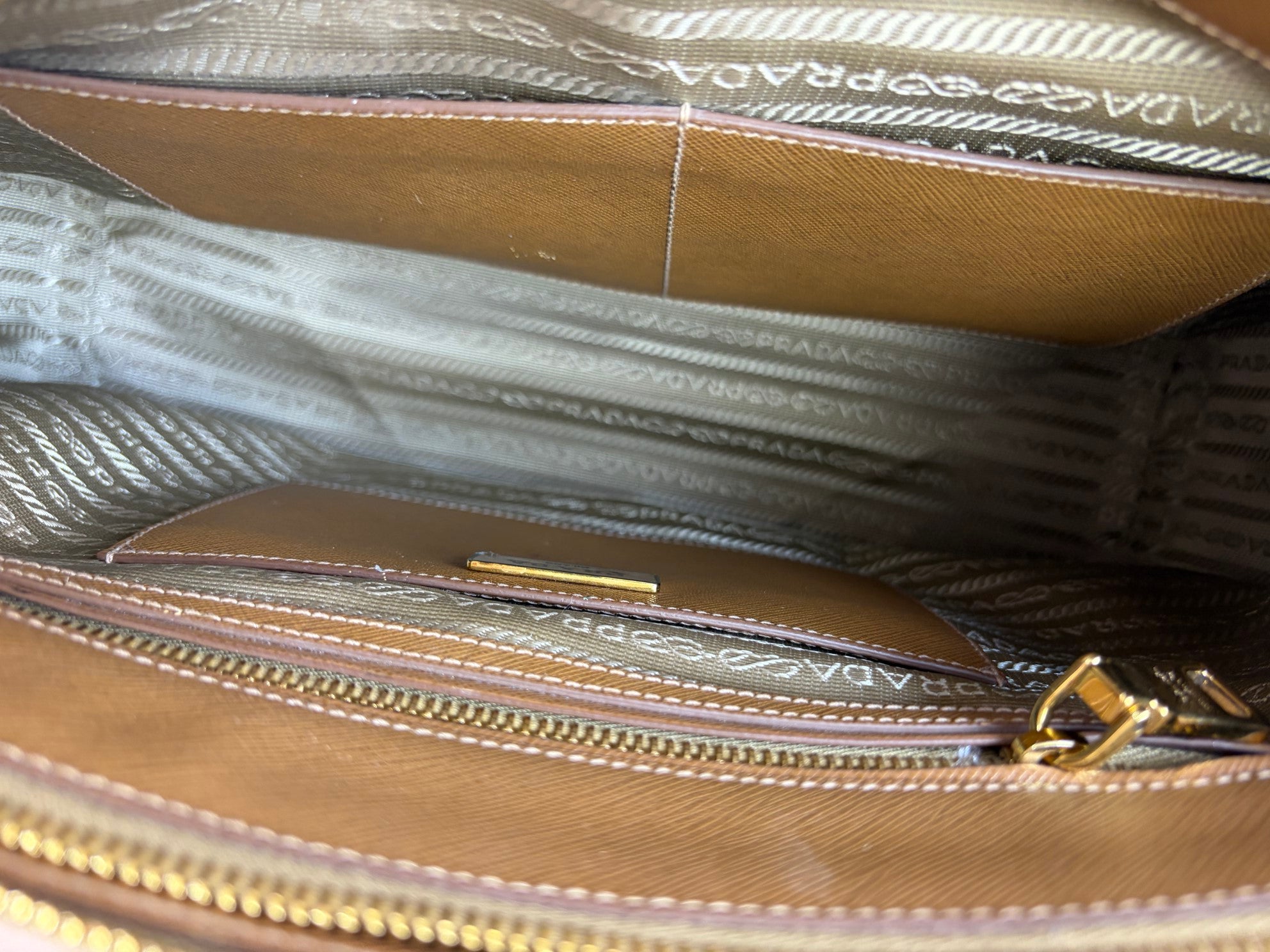 Prada medium double zip camel galleria tote bag saffiano