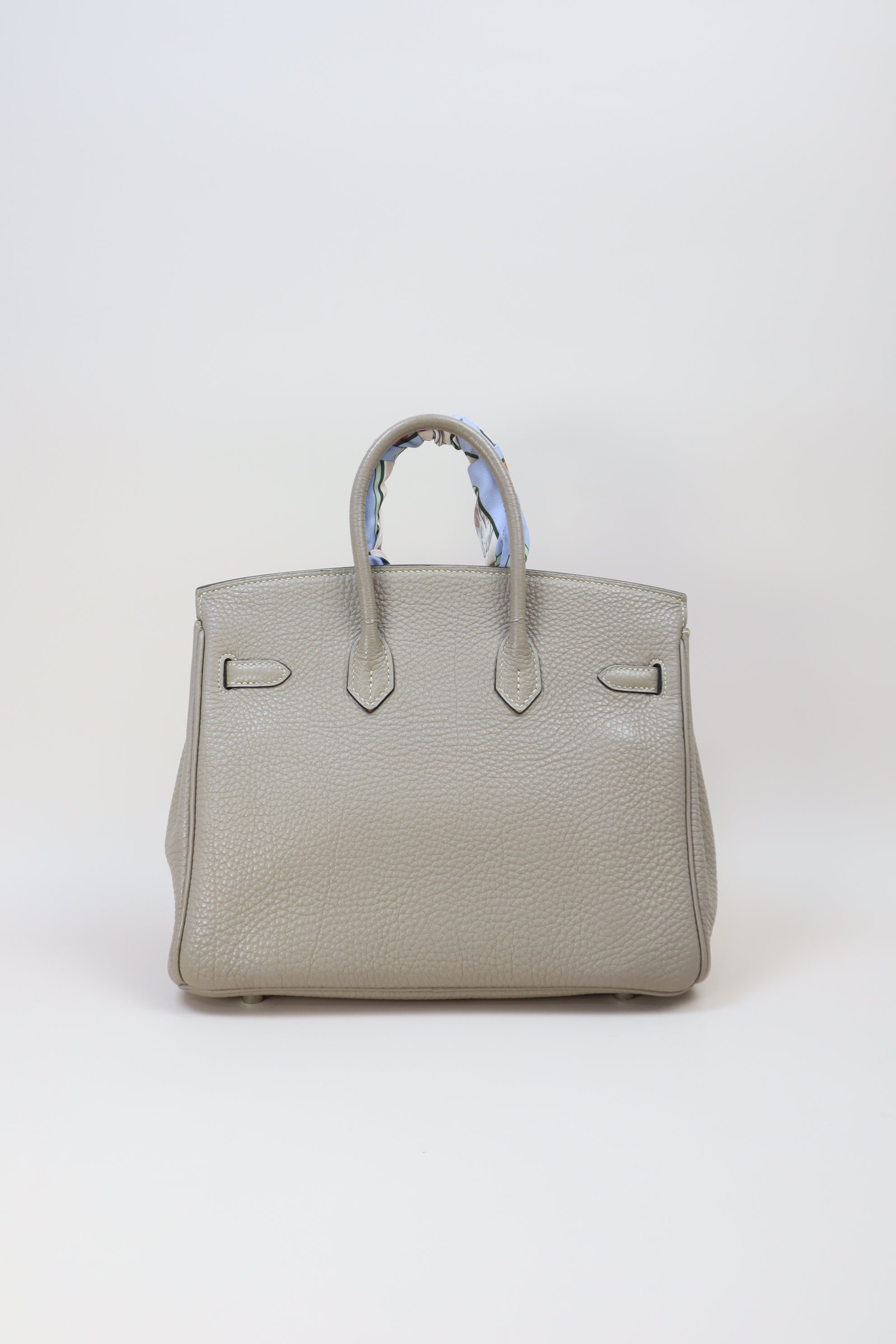 Hermes Gris Tourterelle Birkin 25 Bag with Twilly