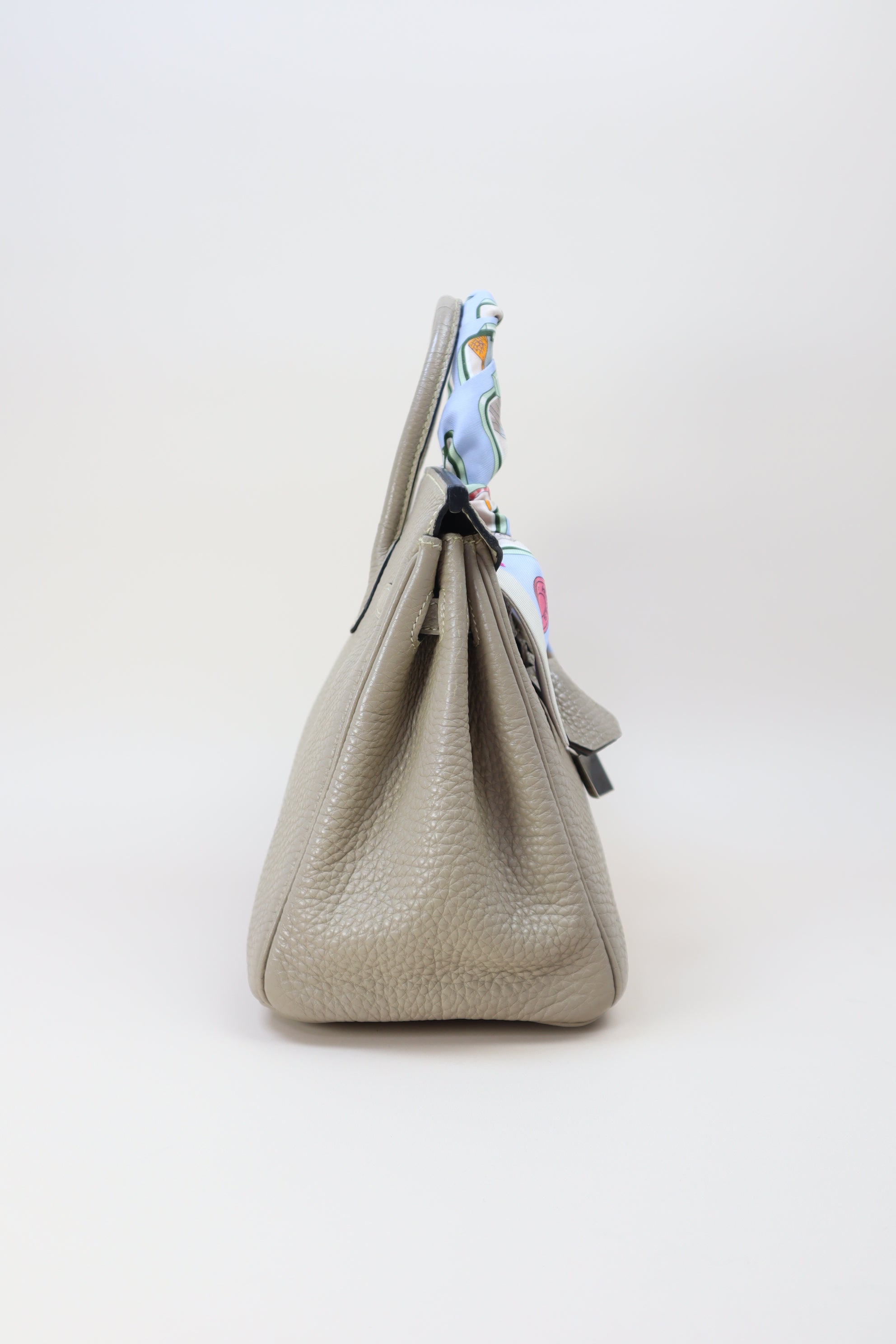 Hermes Gris Tourterelle Birkin 25 Bag with Twilly