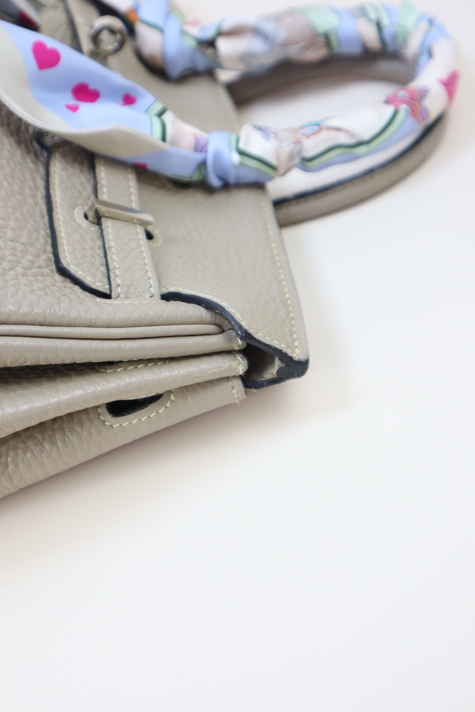 Hermes Gris Tourterelle Birkin 25 Bag with Twilly