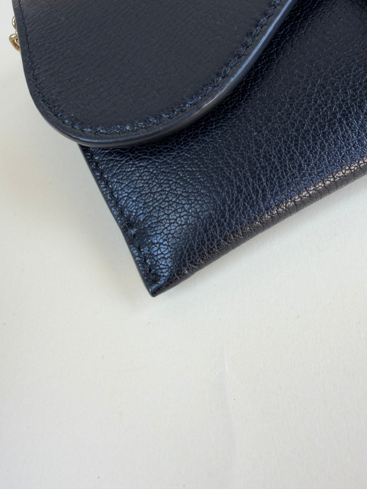 Christian Dior black goatskin saddle pouch with chain