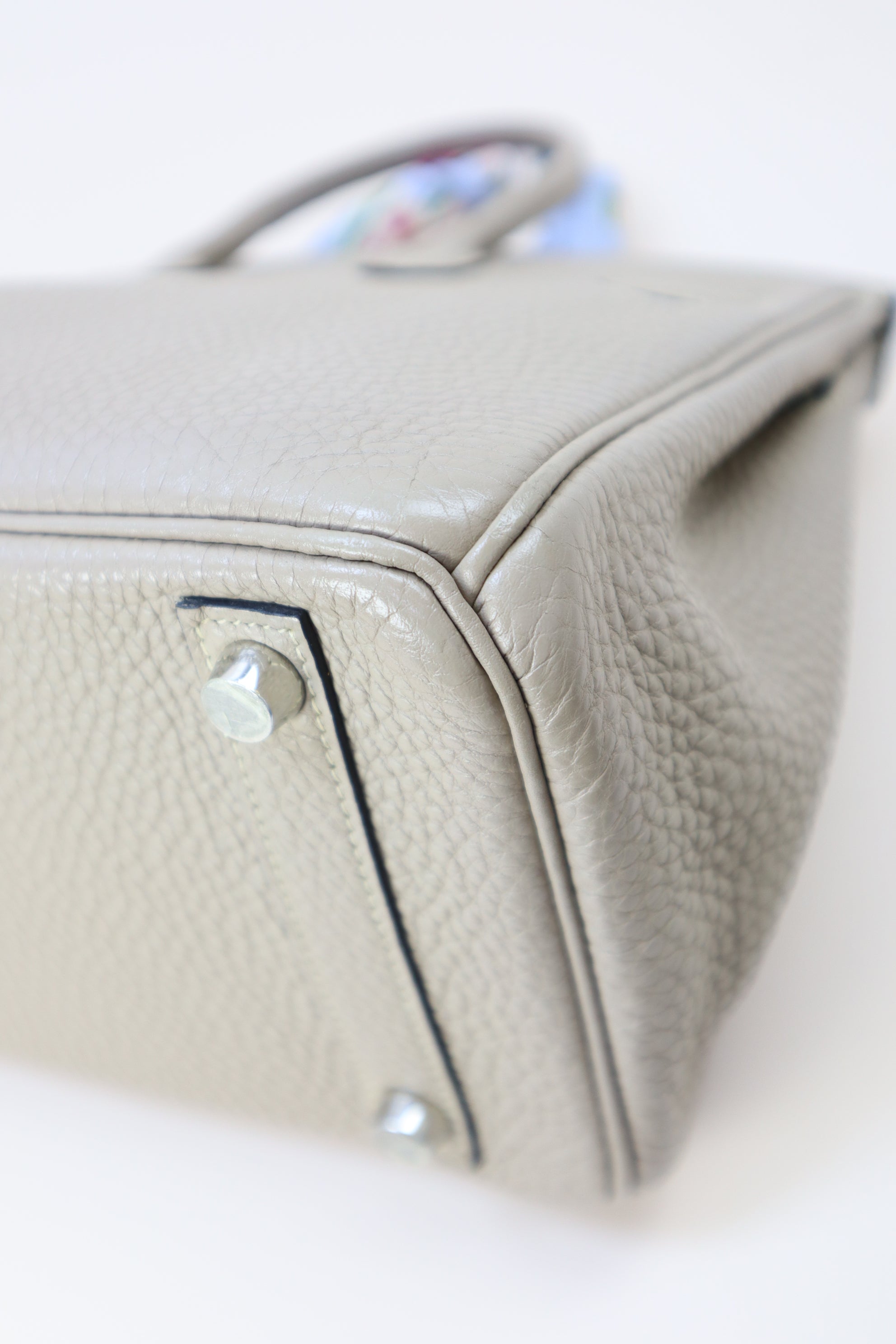 Hermes Gris Tourterelle Birkin 25 Bag with Twilly