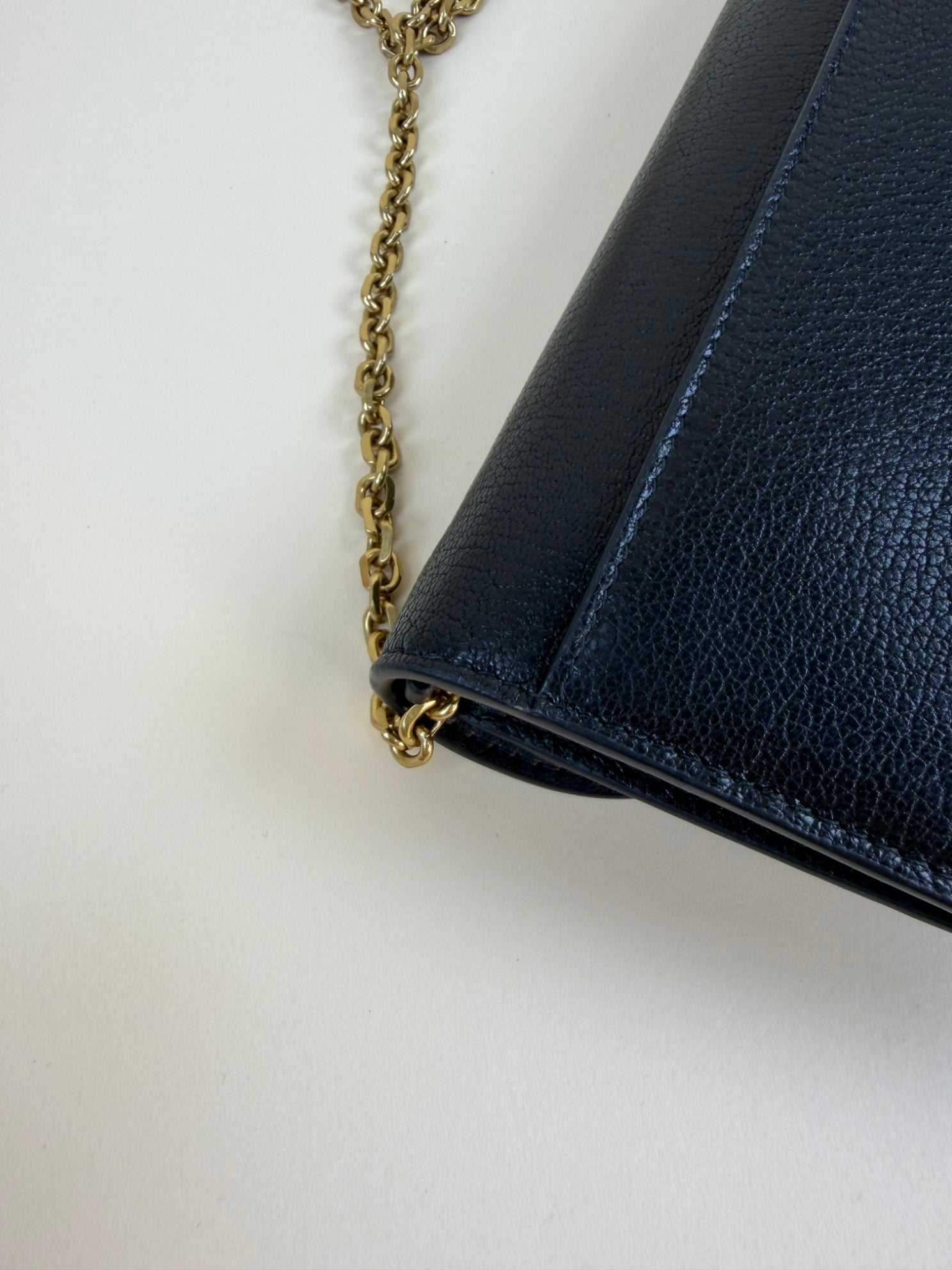 Christian Dior black goatskin saddle pouch with chain