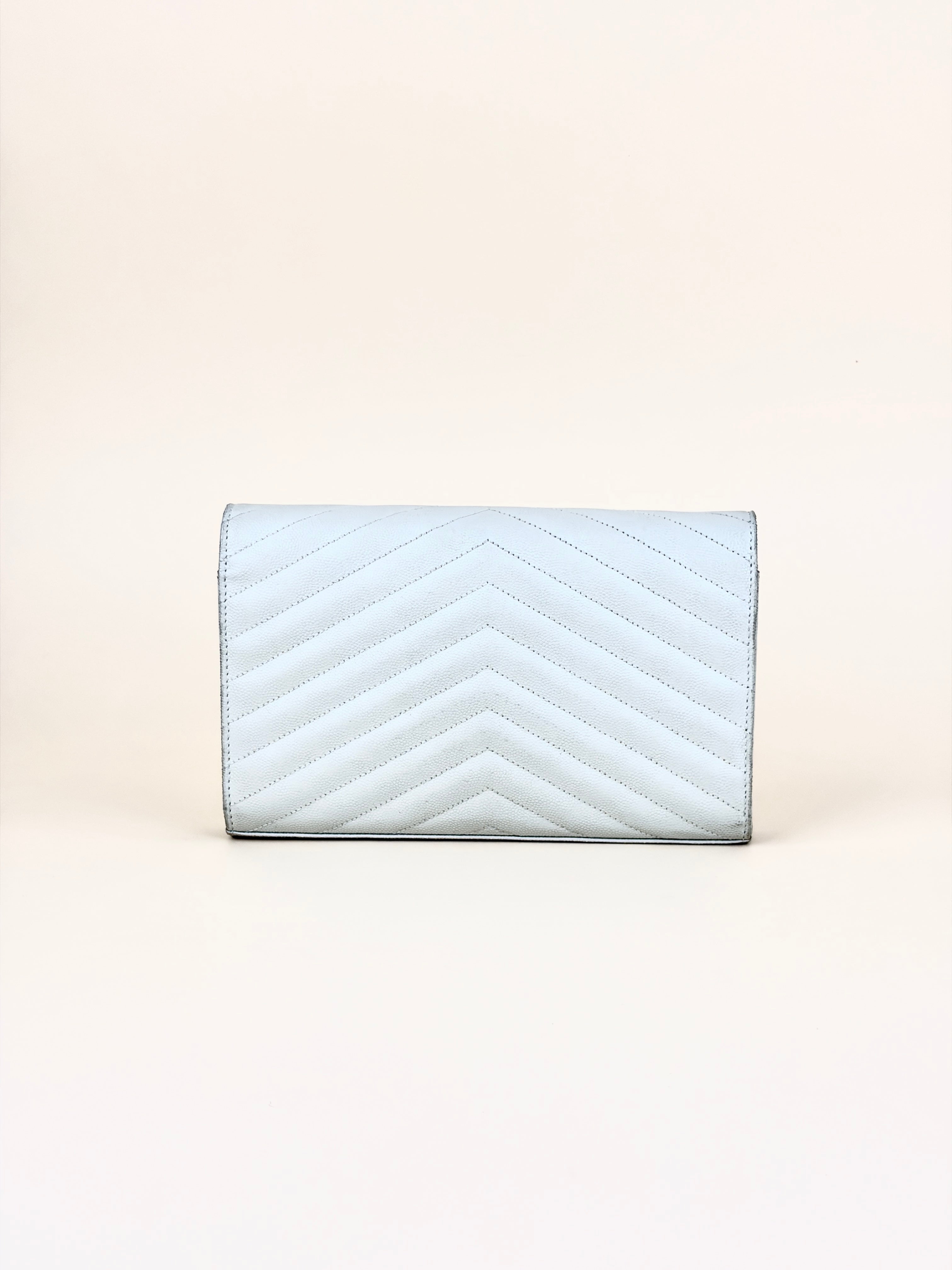 YSL White Classic Cassandre Wallet On Chain
