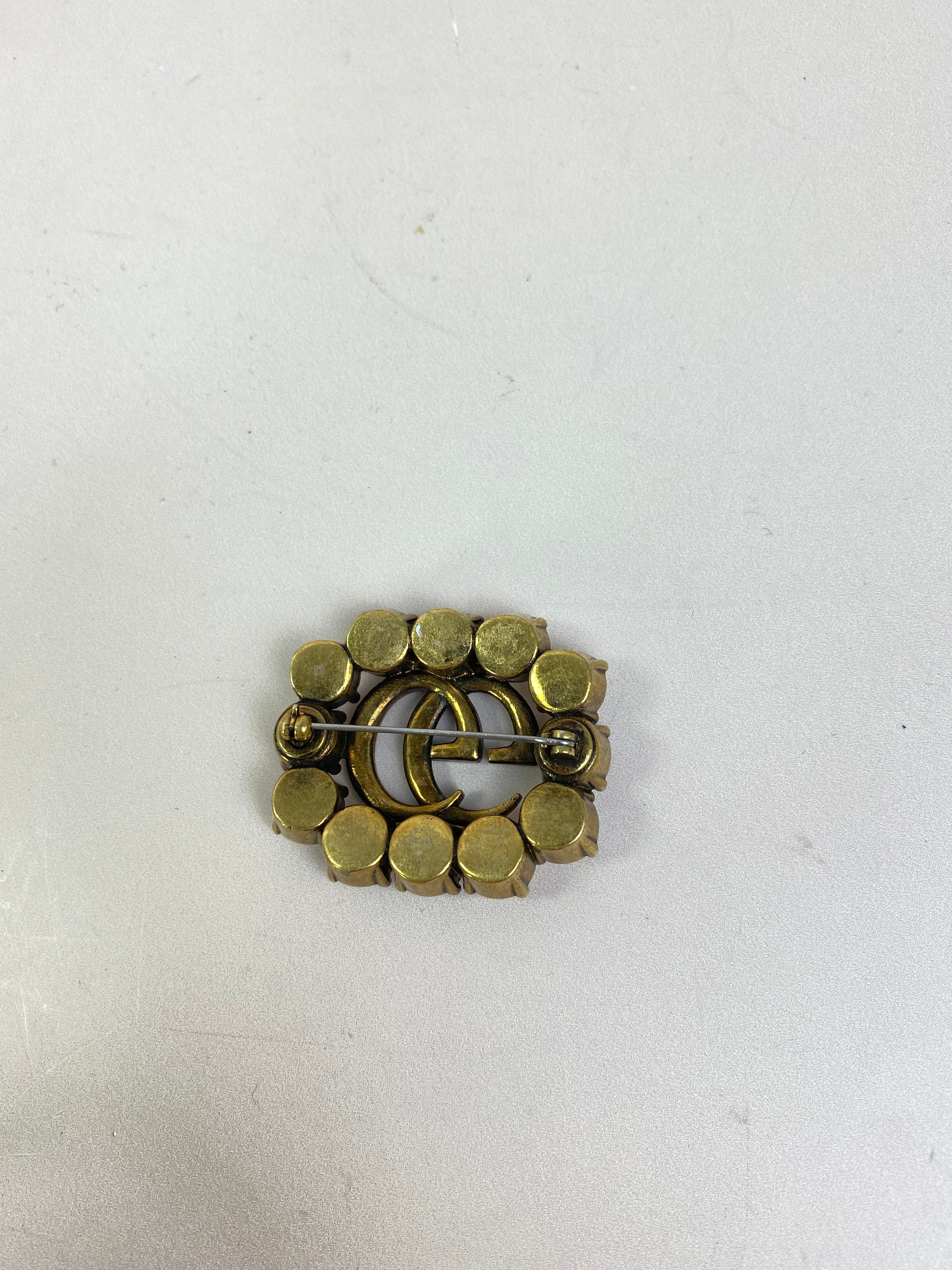 Gucci Gold GG & Crystals Brooch-Brooch-Chanel-The Closet Egypt