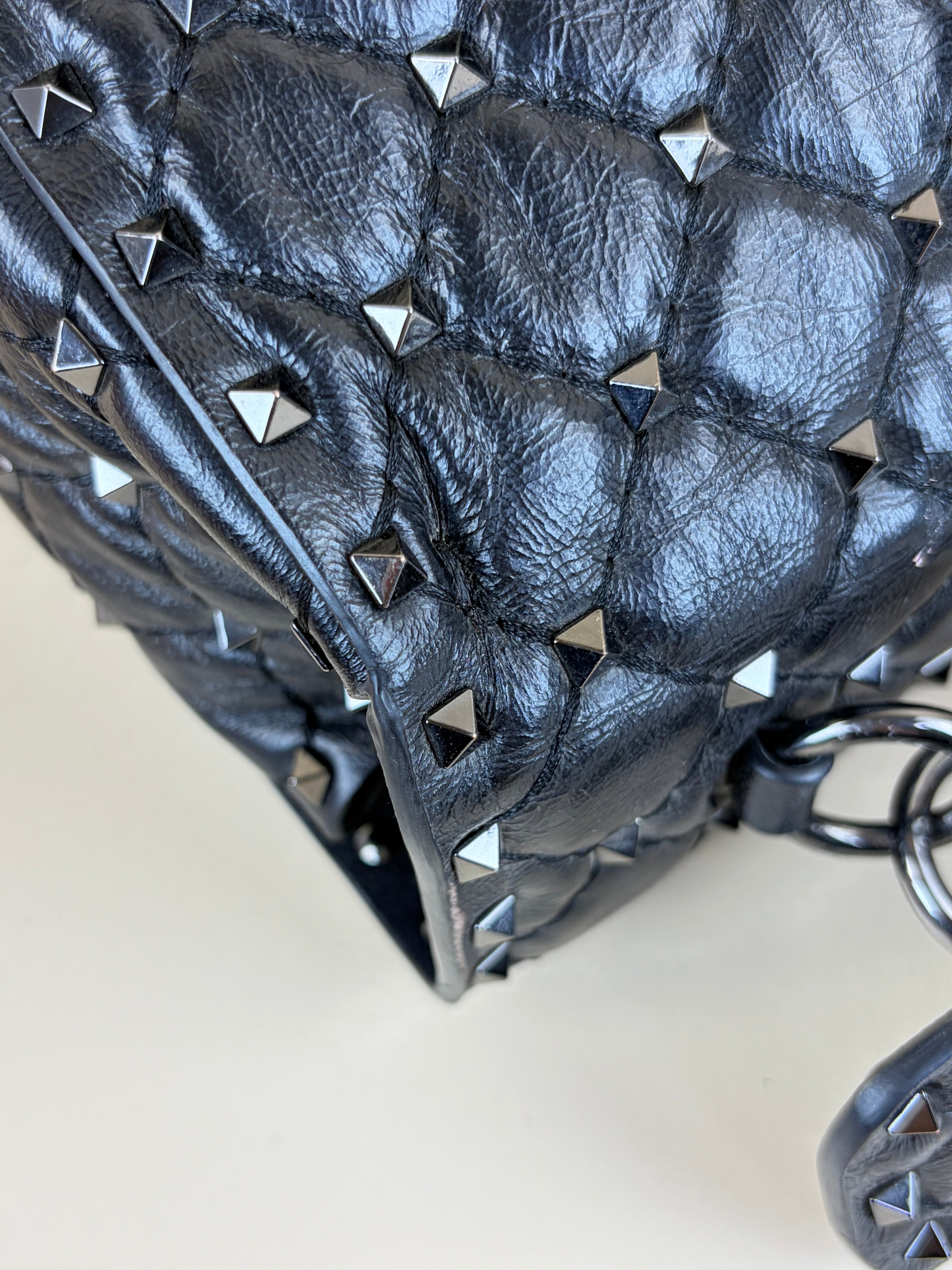 Valentino Black Spike Stud Large Shoulder Bag
