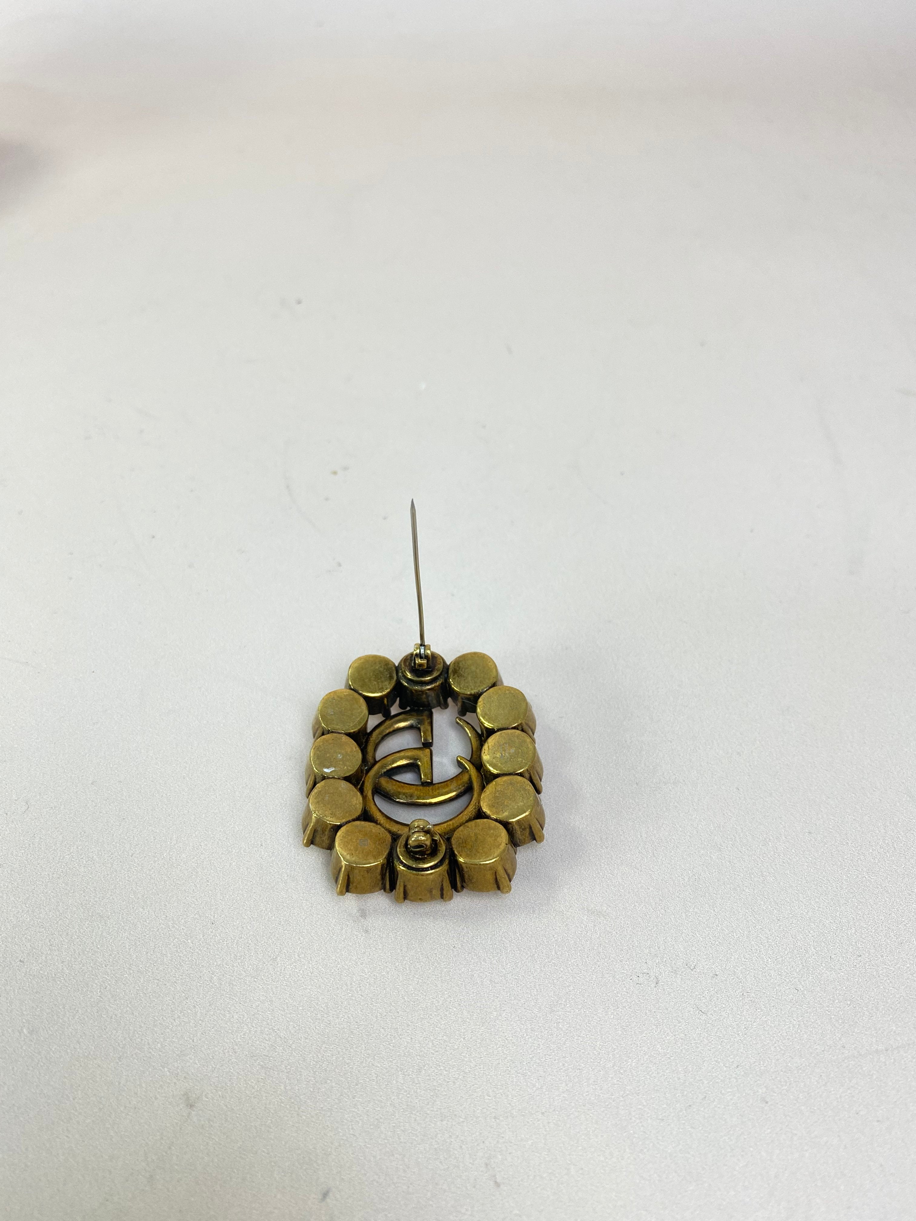 Gucci Gold GG & Crystals Brooch