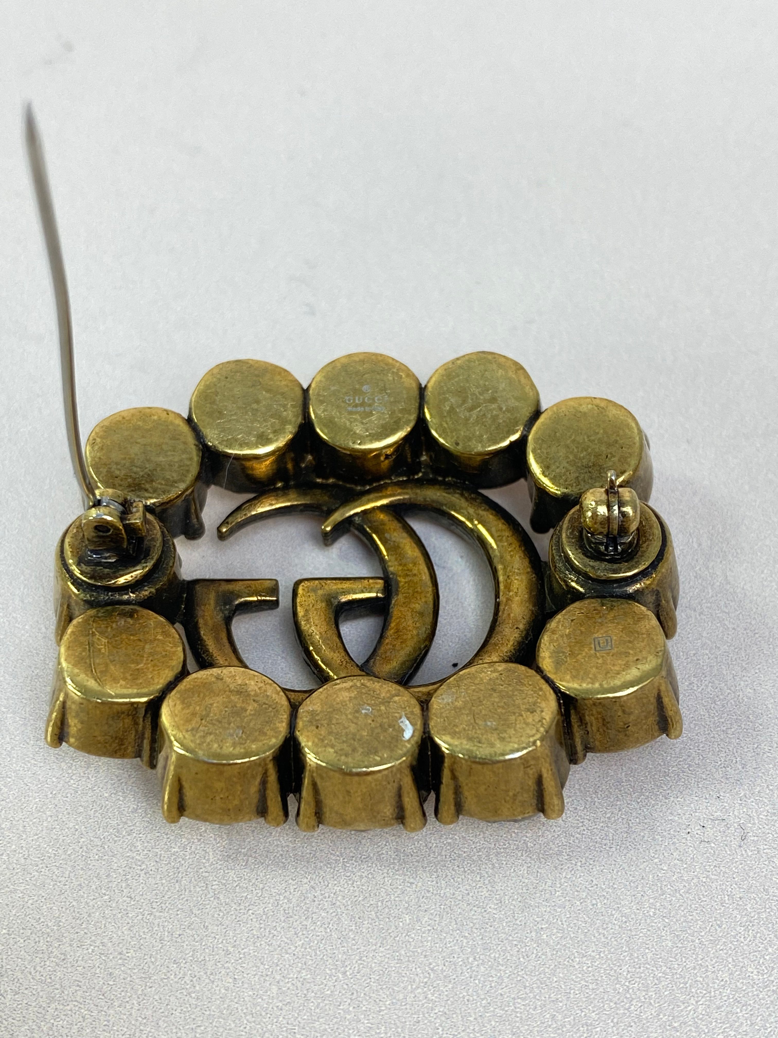 Gucci Gold GG & Crystals Brooch