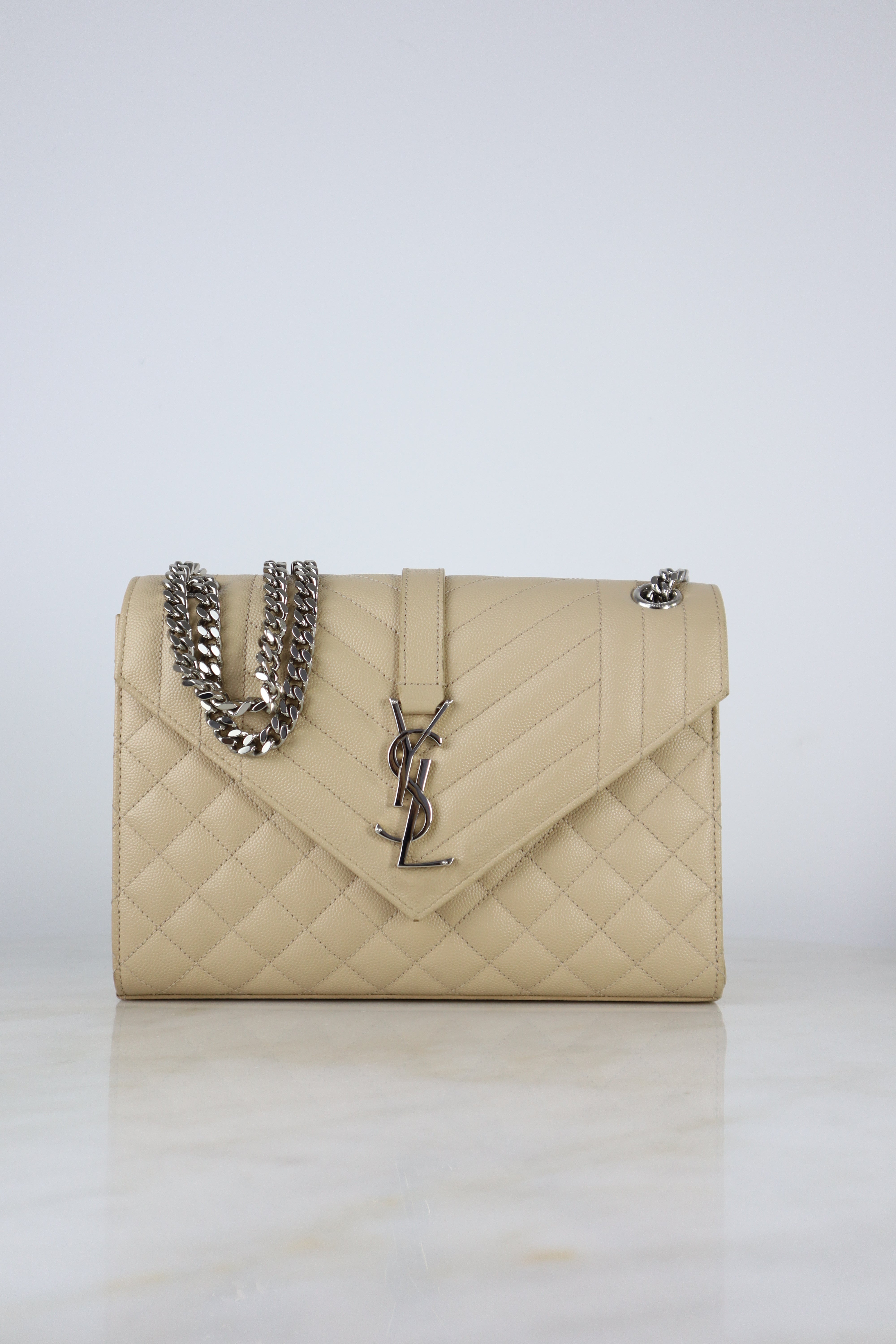 YSL Beige Envelope Medium Crossbody Bag