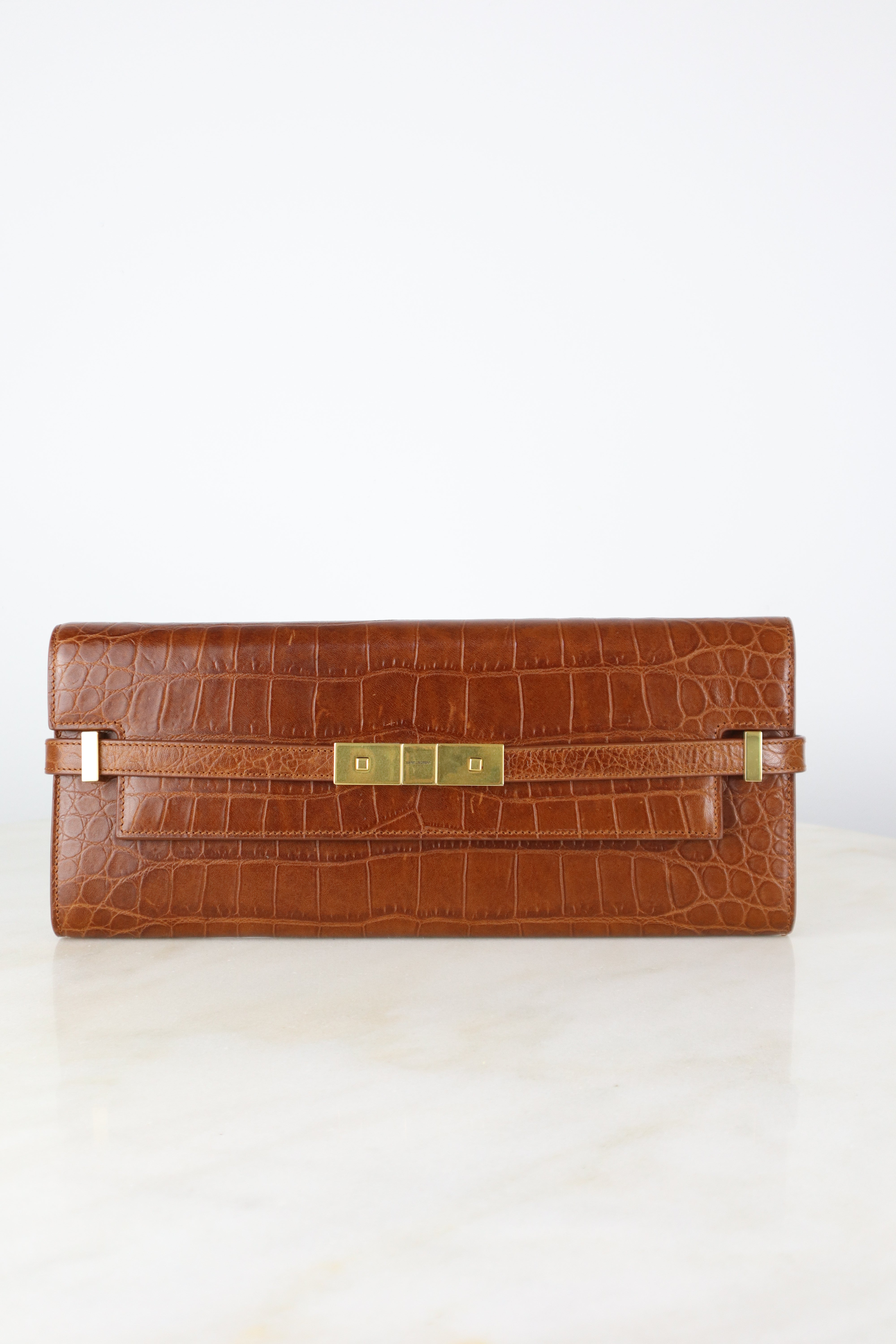 YSL Camel Croco Manhattan Clutch