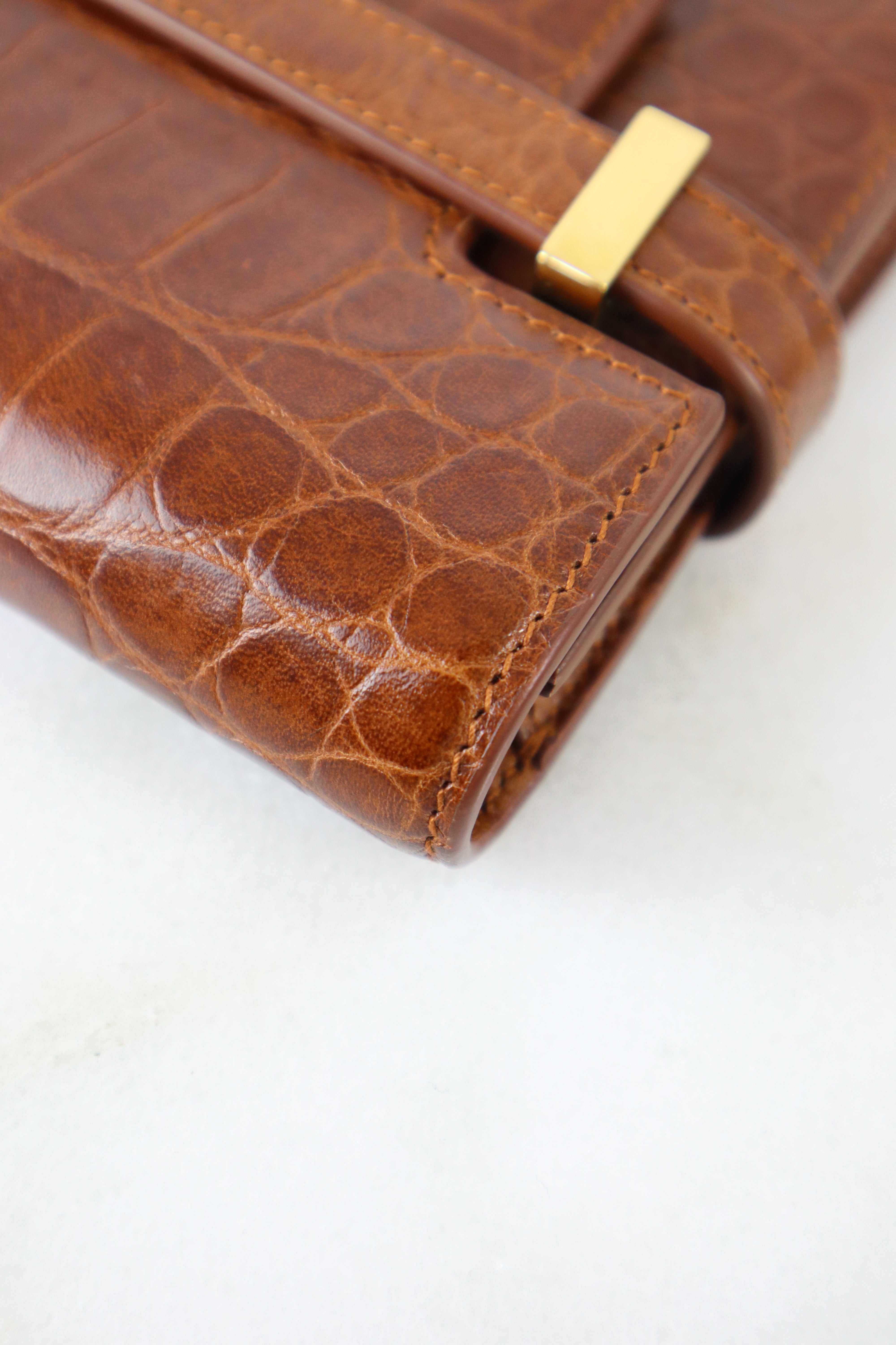 YSL Camel Croco Manhattan Clutch