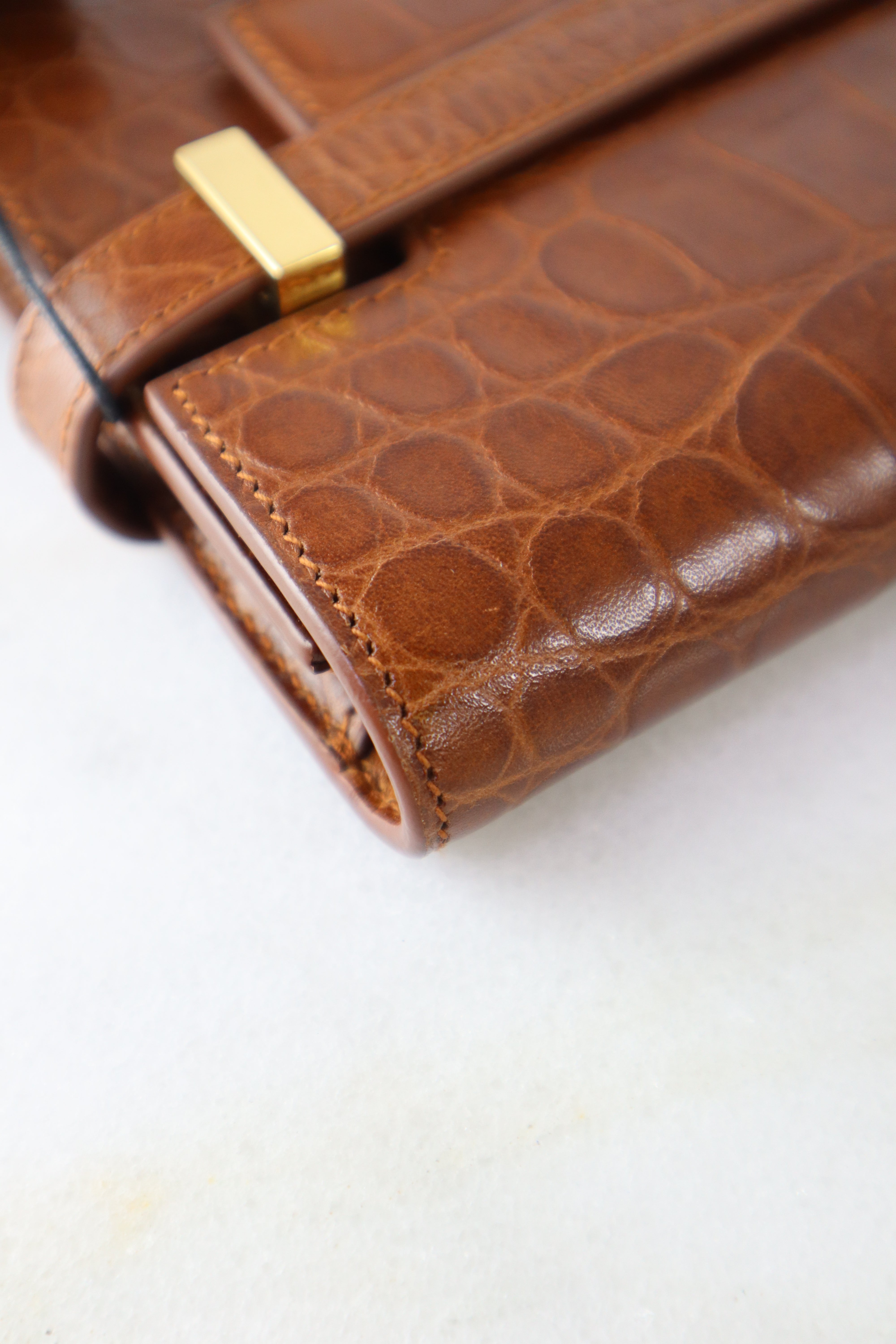 YSL Camel Croco Manhattan Clutch