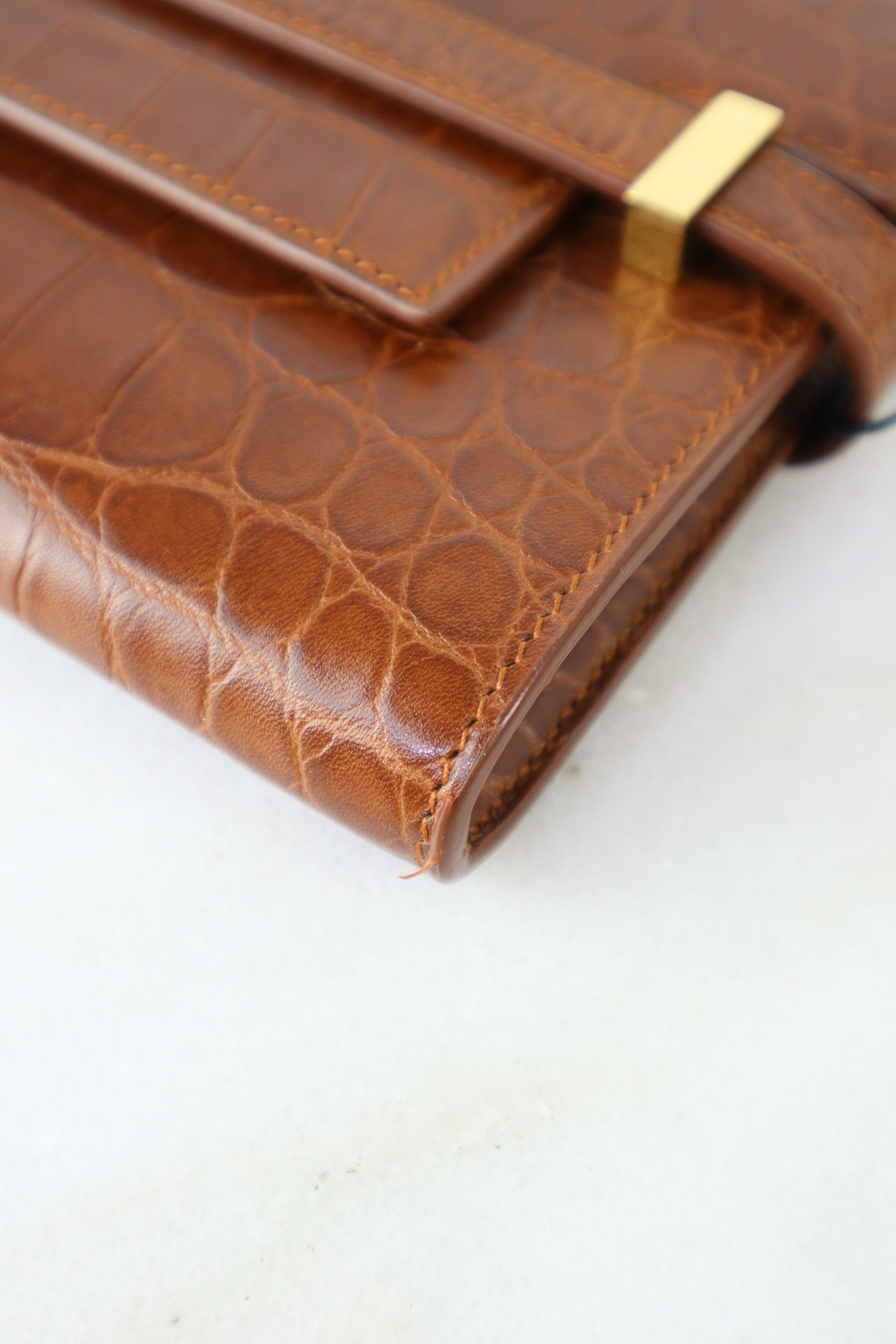 YSL Camel Croco Manhattan Clutch