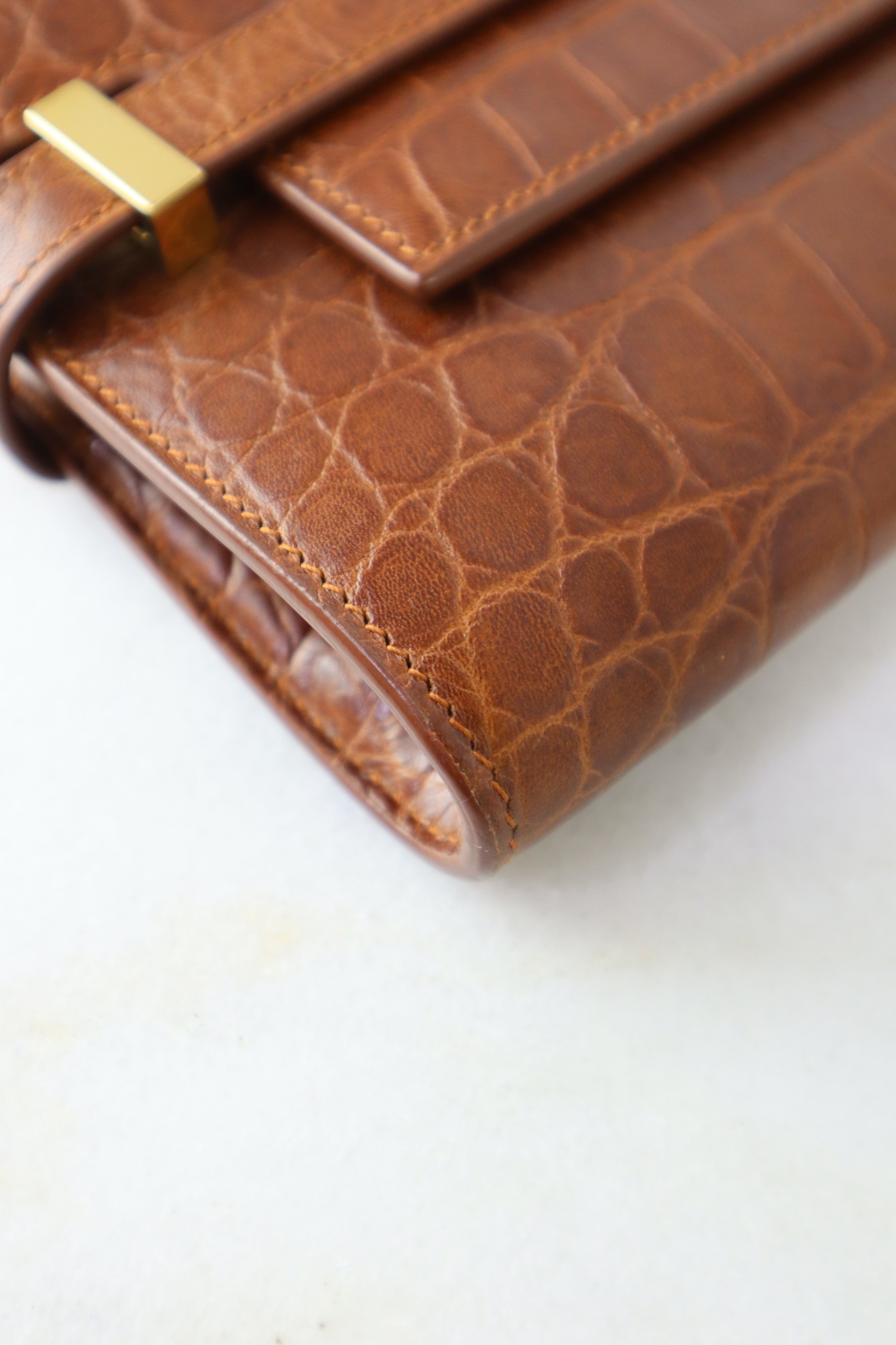 YSL Camel Croco Manhattan Clutch
