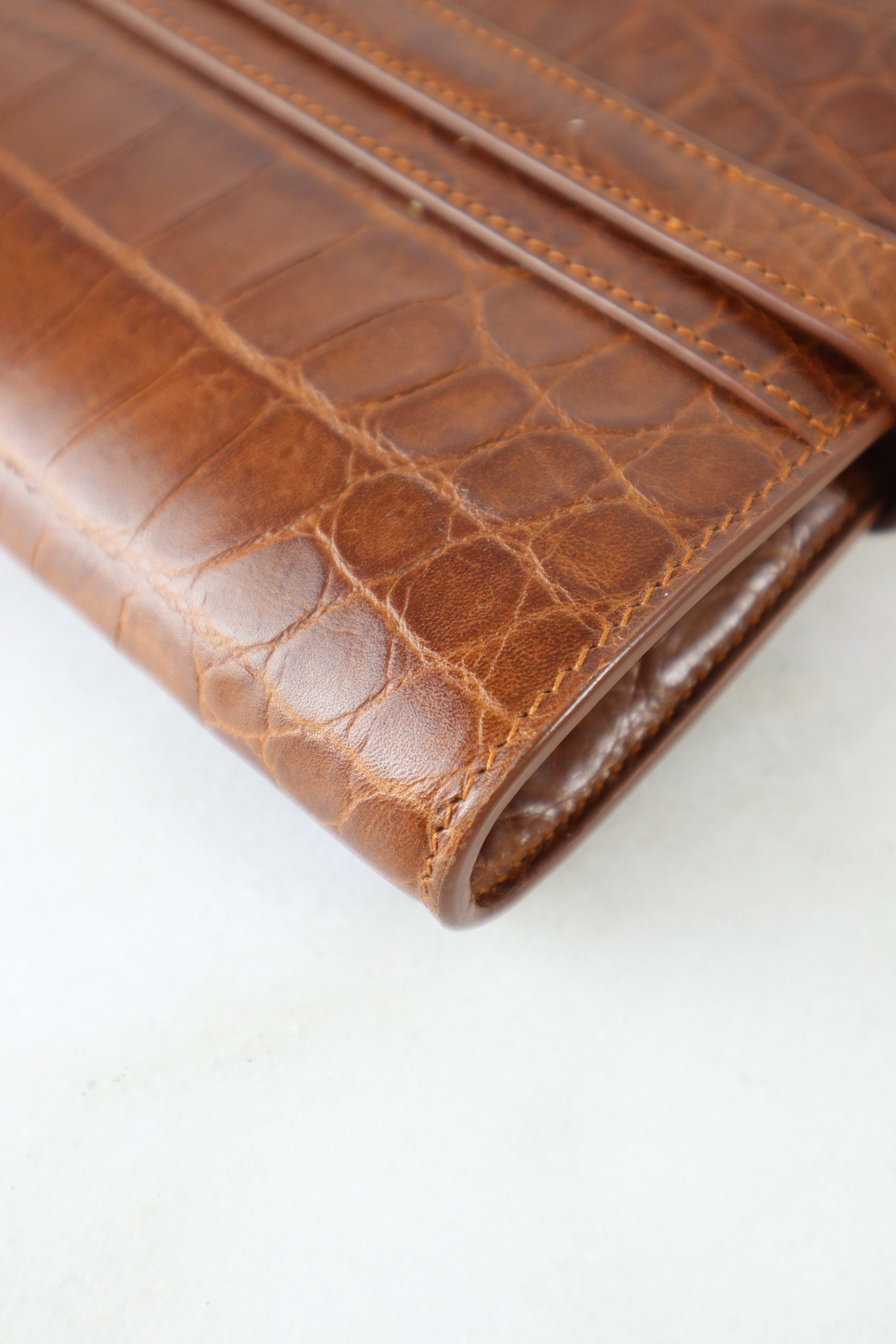 YSL Camel Croco Manhattan Clutch