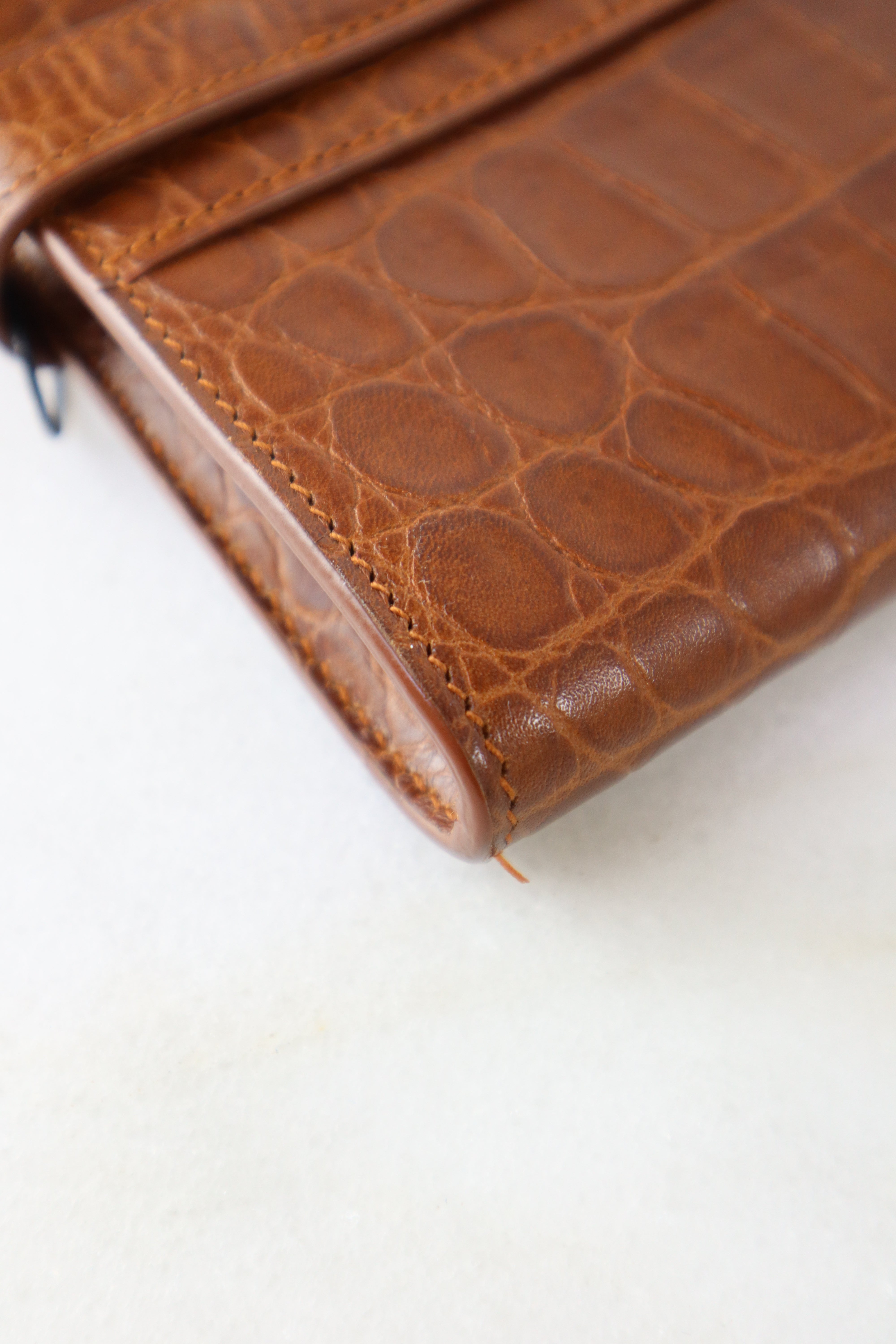 YSL Camel Croco Manhattan Clutch