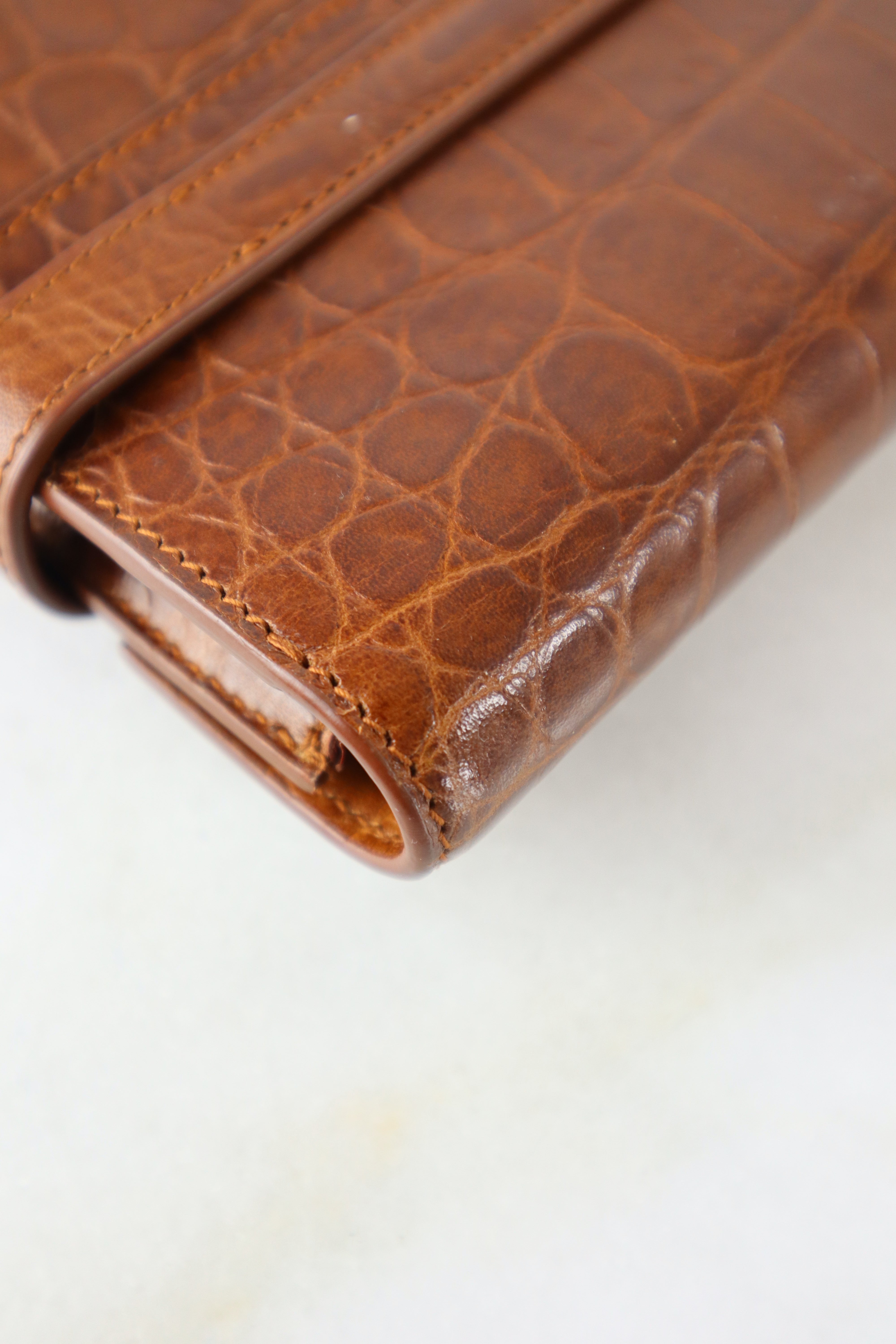 YSL Camel Croco Manhattan Clutch