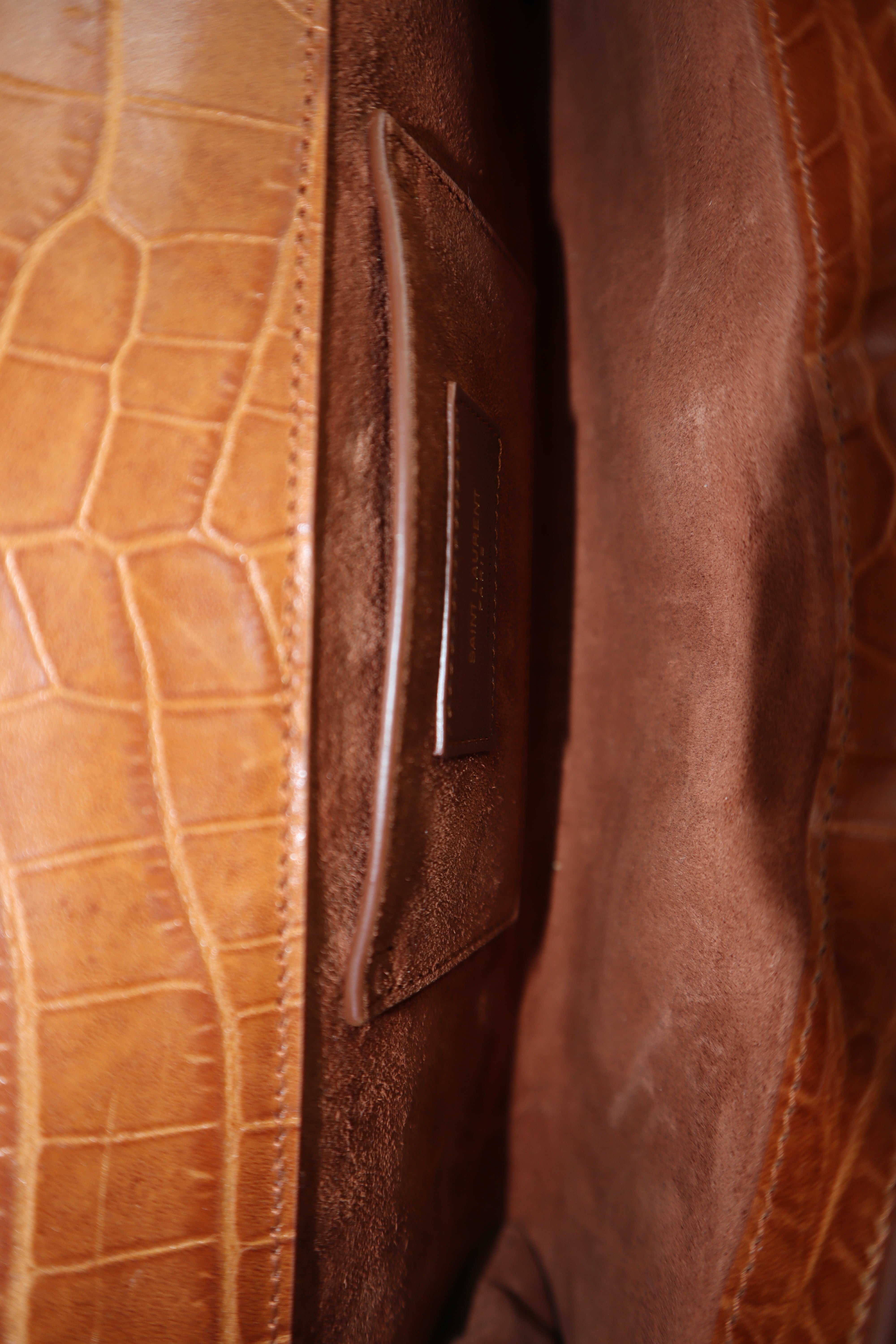 YSL Camel Croco Manhattan Clutch