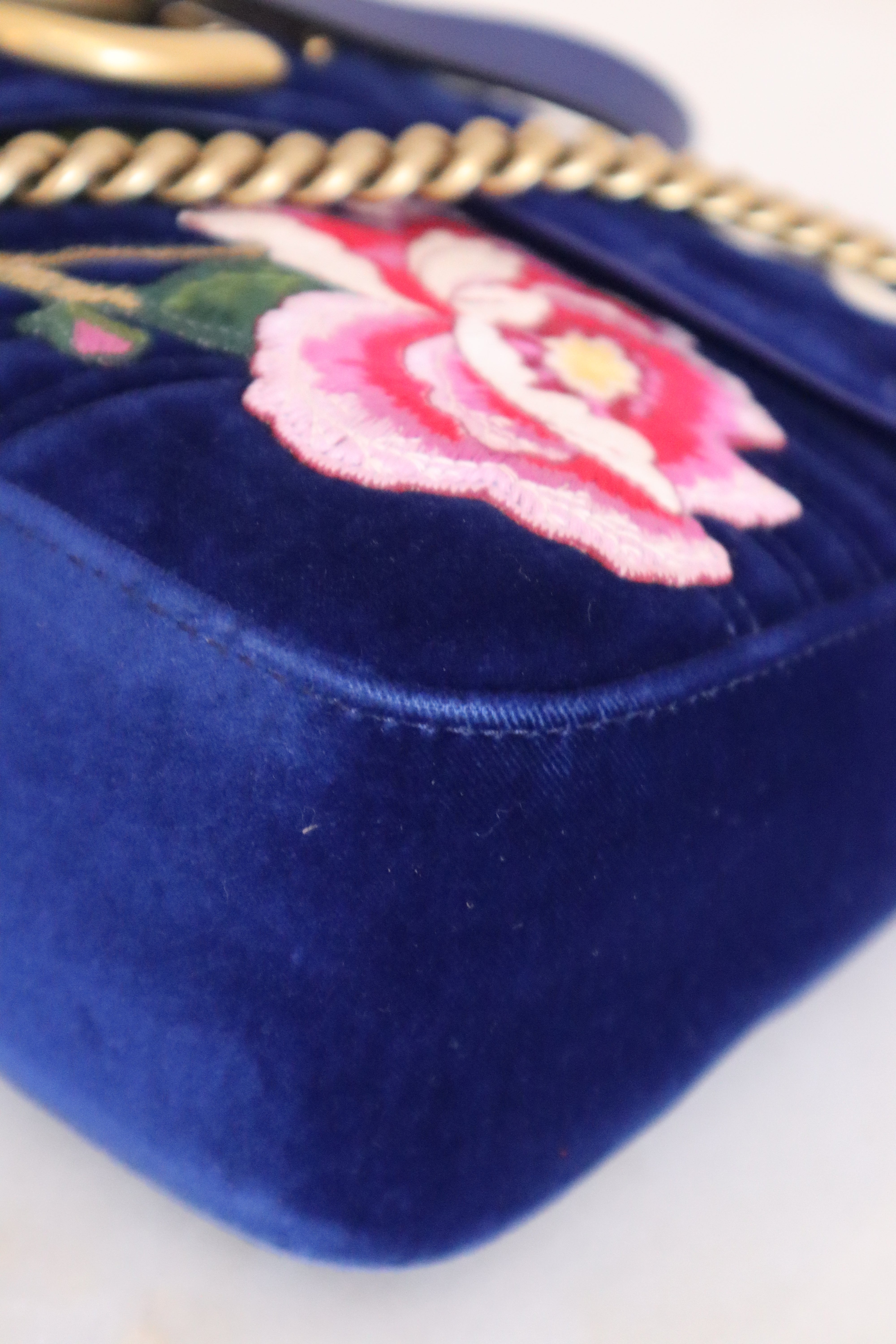 Gucci Blue Velvet Marmont Embroidered Modern Medium Bag-handbag-Gucci-The Closet Egypt