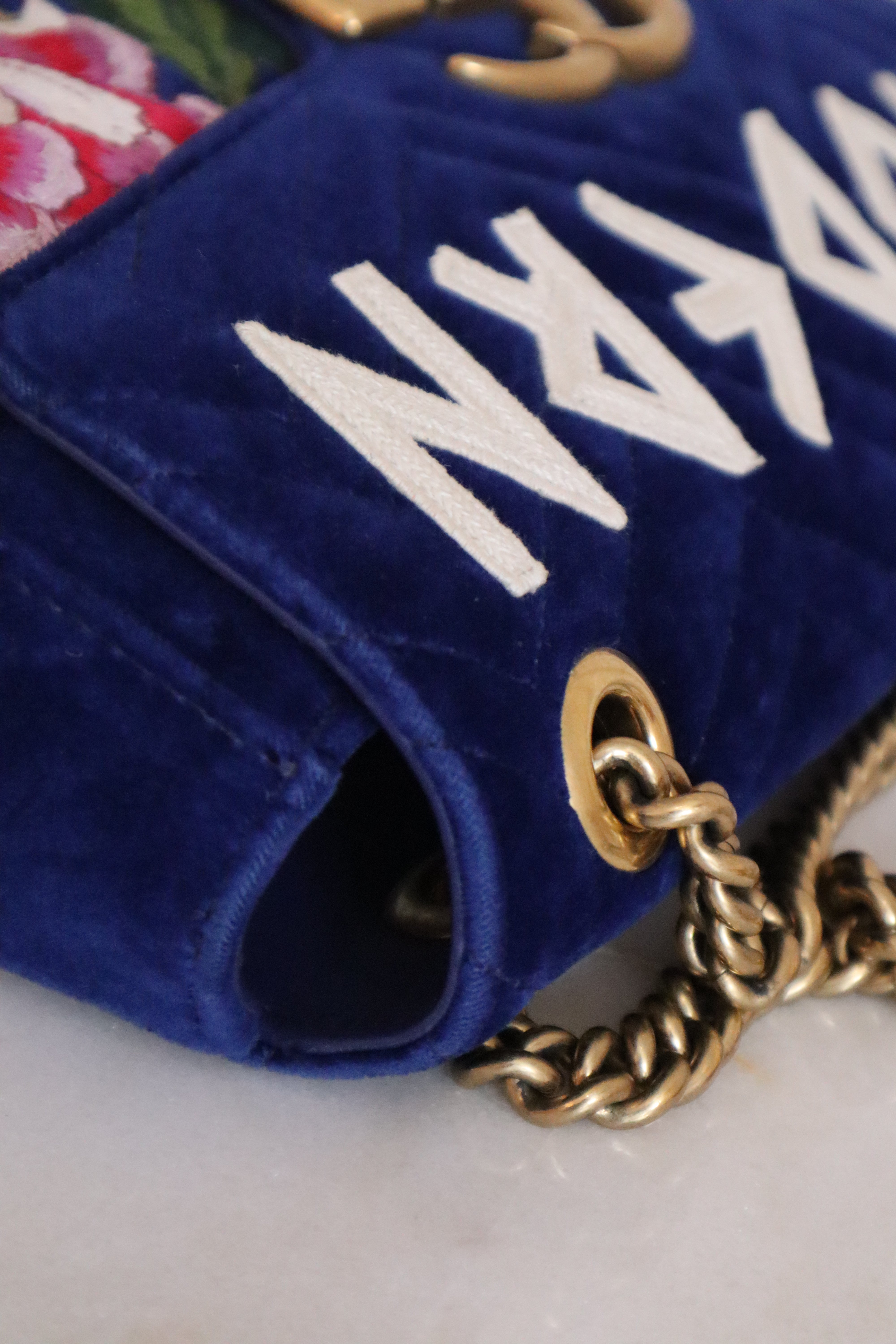 Gucci Blue Velvet Marmont Embroidered Modern Medium Bag-handbag-Gucci-The Closet Egypt
