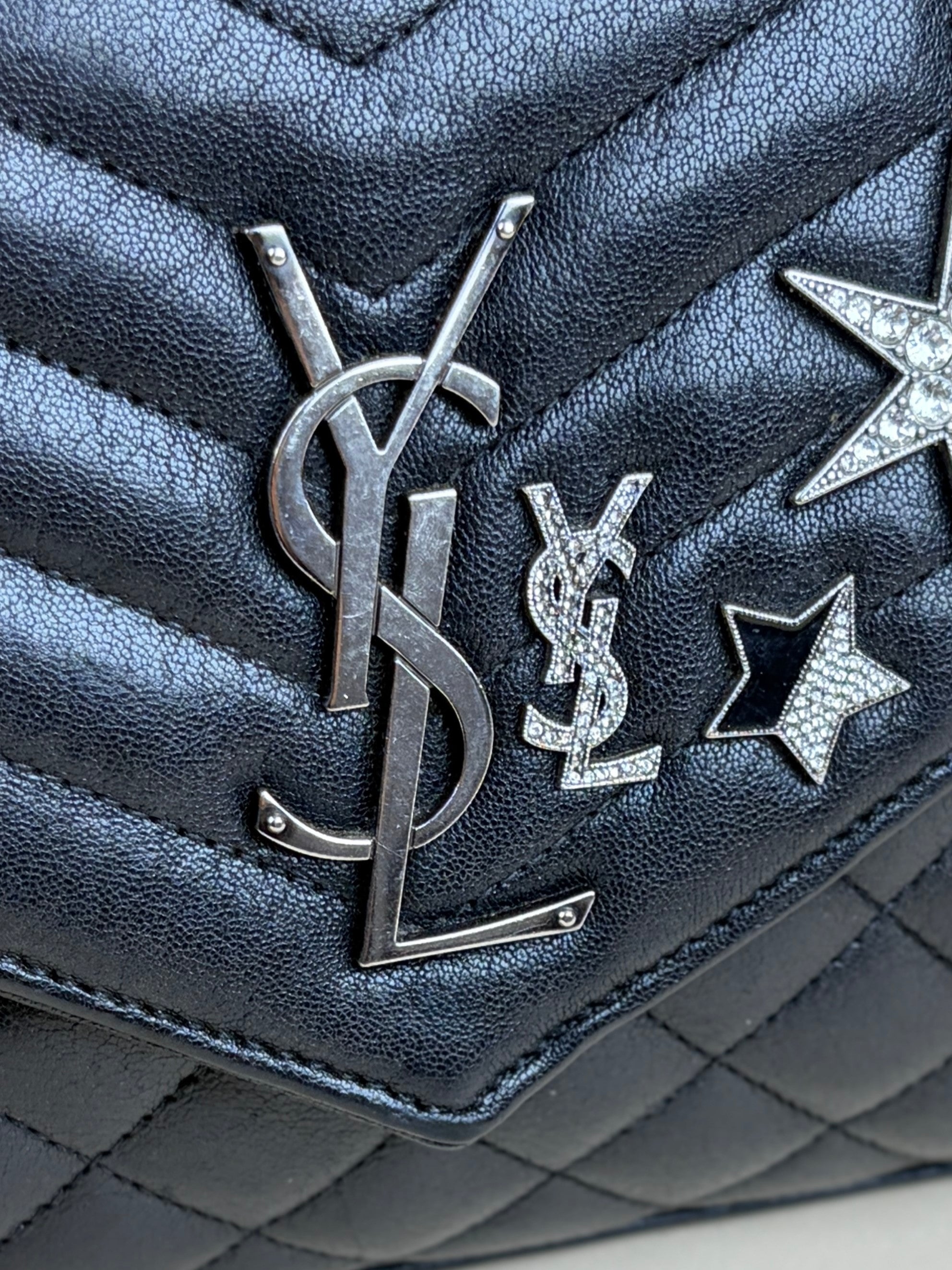 YSL Black Mixed matelassé monogram charms chain wallet