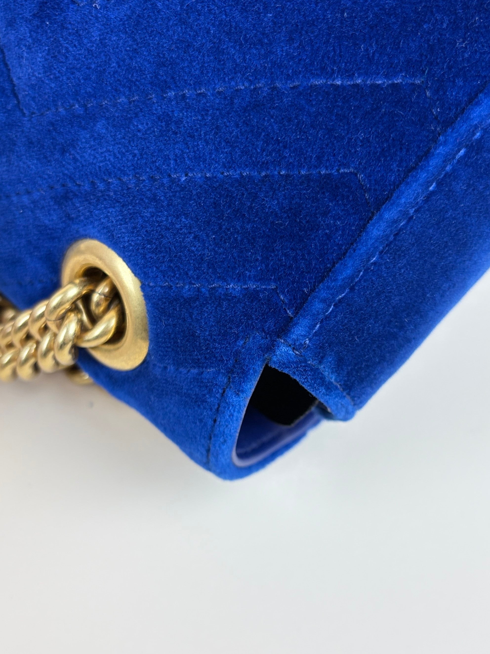 Gucci cobalt Blue GG Marmont Velvet small matelassé Shoulder Bag