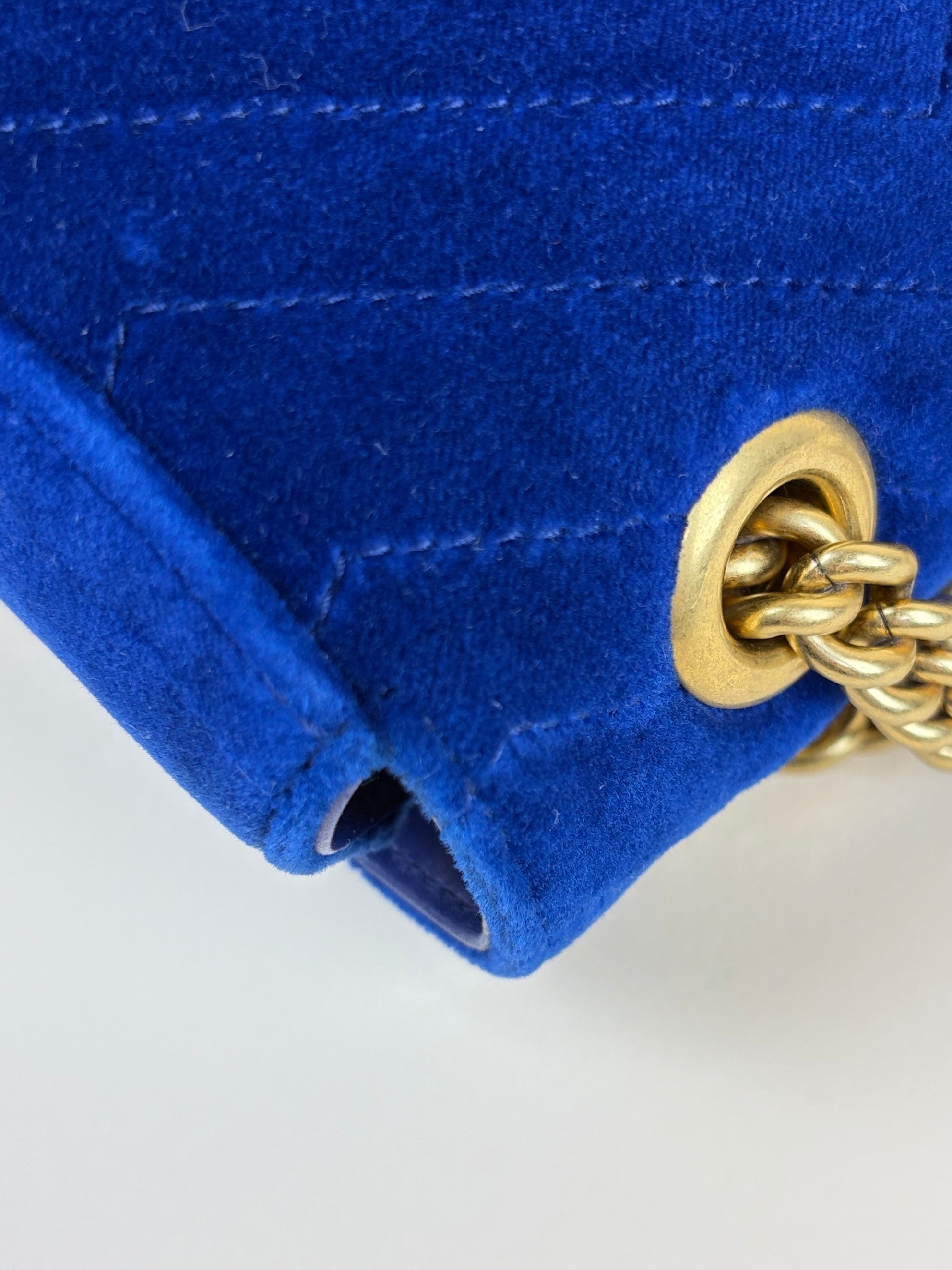 Gucci cobalt Blue GG Marmont Velvet small matelassé Shoulder Bag
